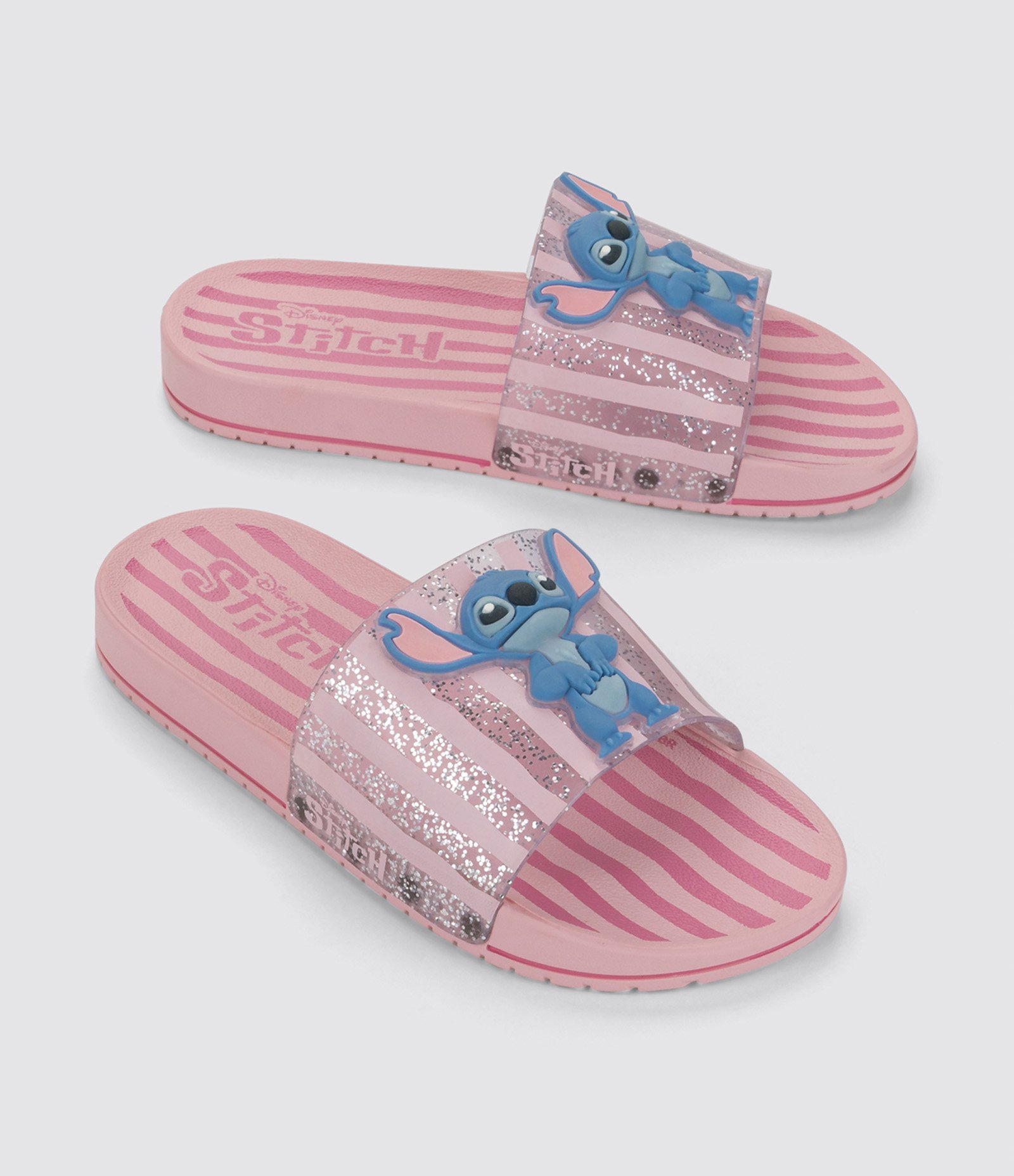 Chinelo Slide Infantil com Glitter e Patch do Stitch - Tam 23 ao 34 Rosa 1