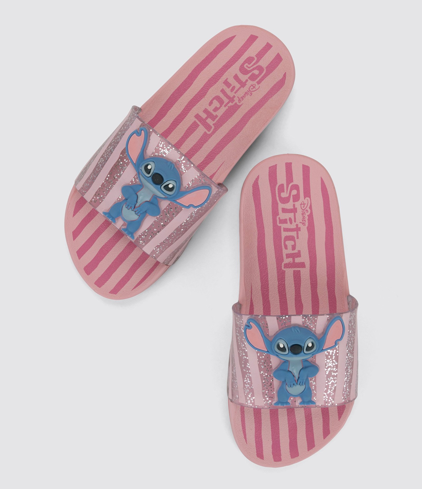 Chinelo Slide Infantil com Glitter e Patch do Stitch - Tam 23 ao 34 Rosa 3