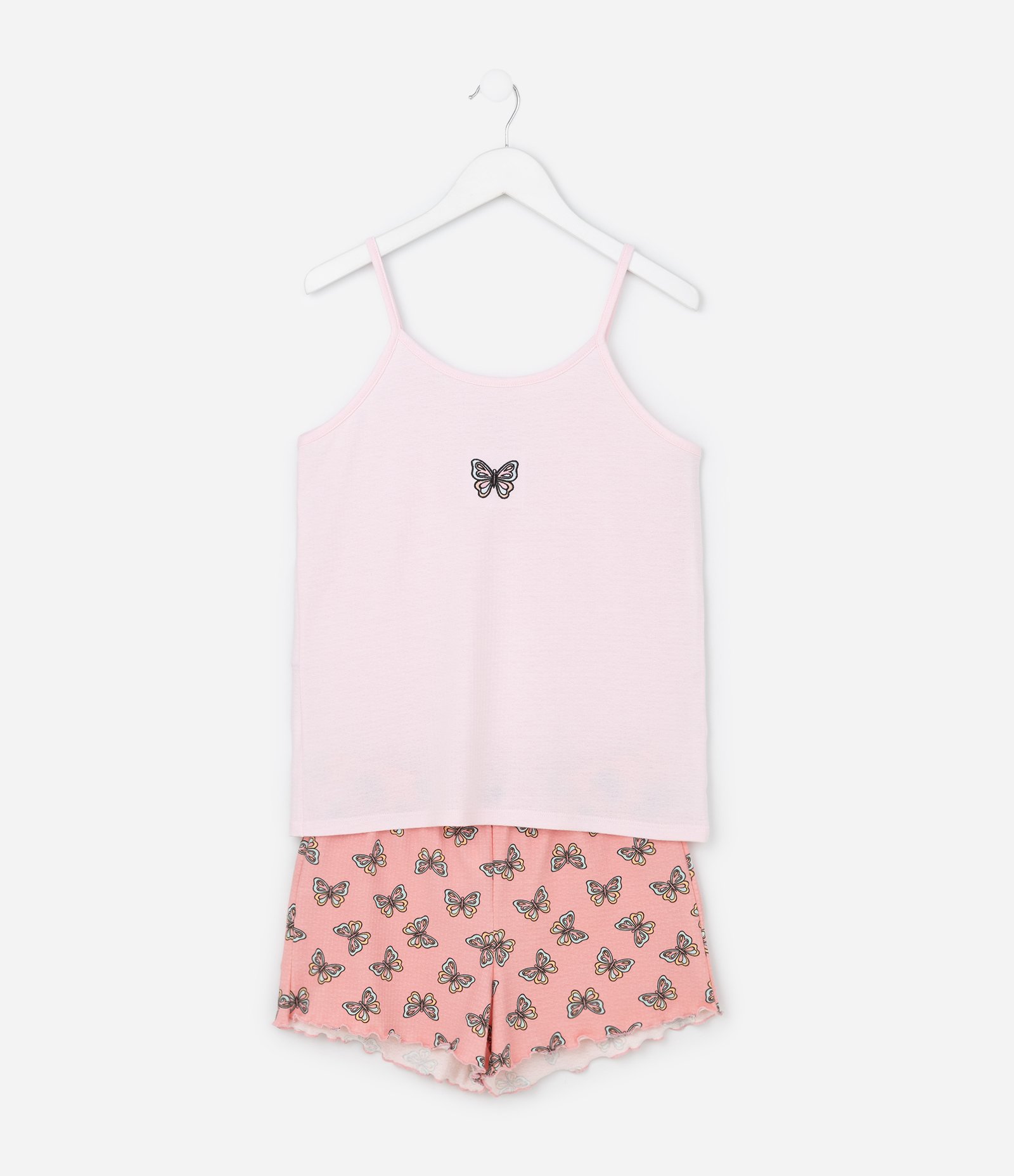 Pijama Infantil Curto em Ribana com Estampa Borboleta - Tam 5 a 14 Anos Rosa 1