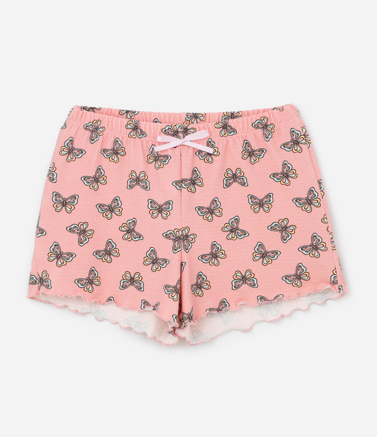 Pijama Infantil Curto em Ribana com Estampa Borboleta - Tam 5 a 14 Anos Rosa 5