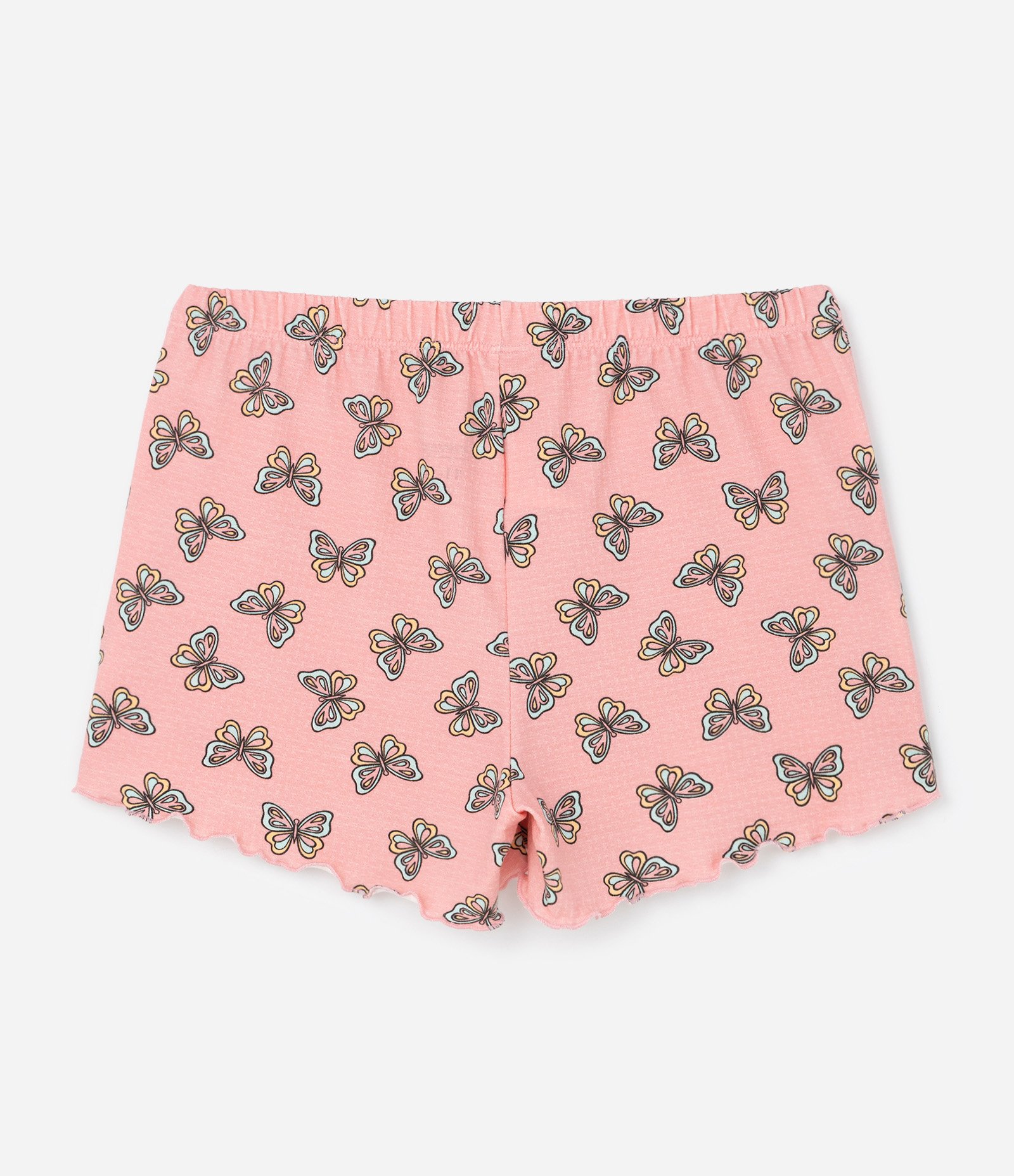 Pijama Infantil Curto em Ribana com Estampa Borboleta - Tam 5 a 14 Anos Rosa 6
