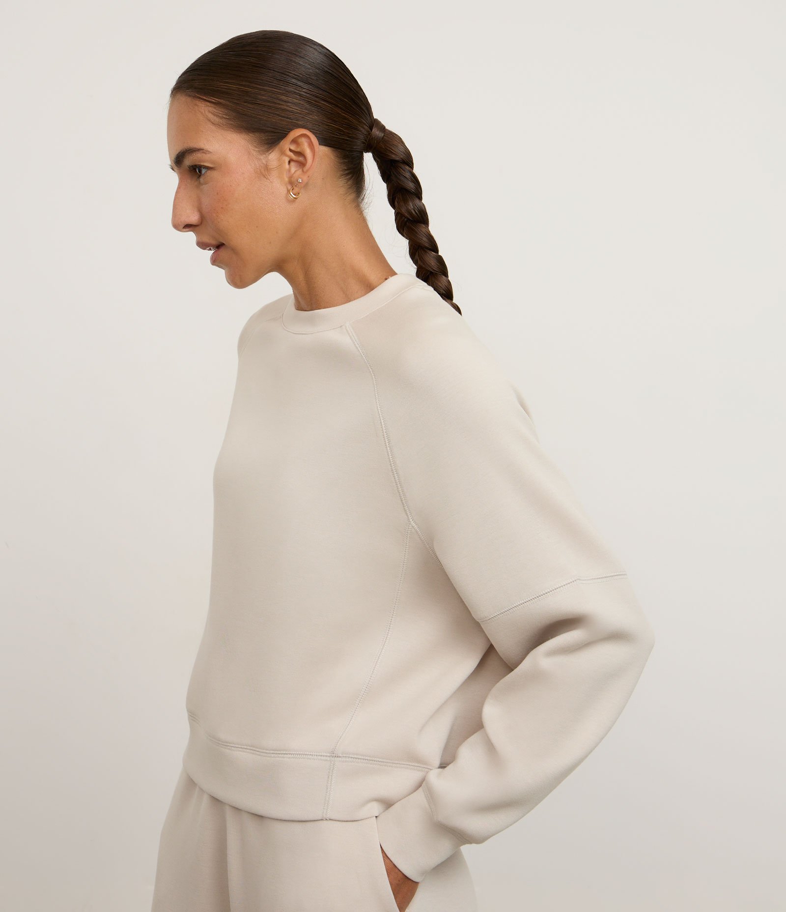 Blusão Regular em Modal com Trançadeira Bege 1