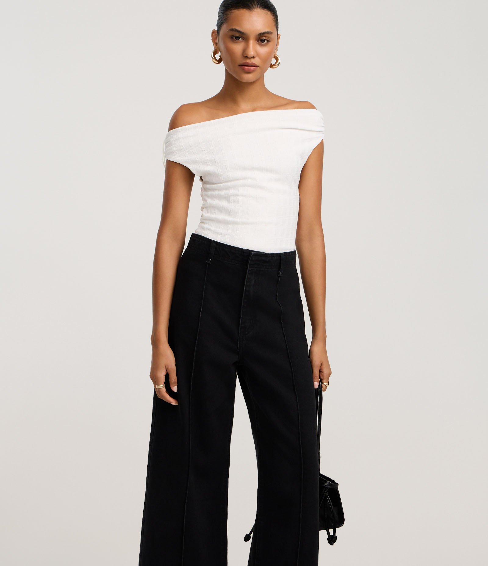 Calça Wide Leg Cropped em Jeans com Cós Alfaiatado Preto 2