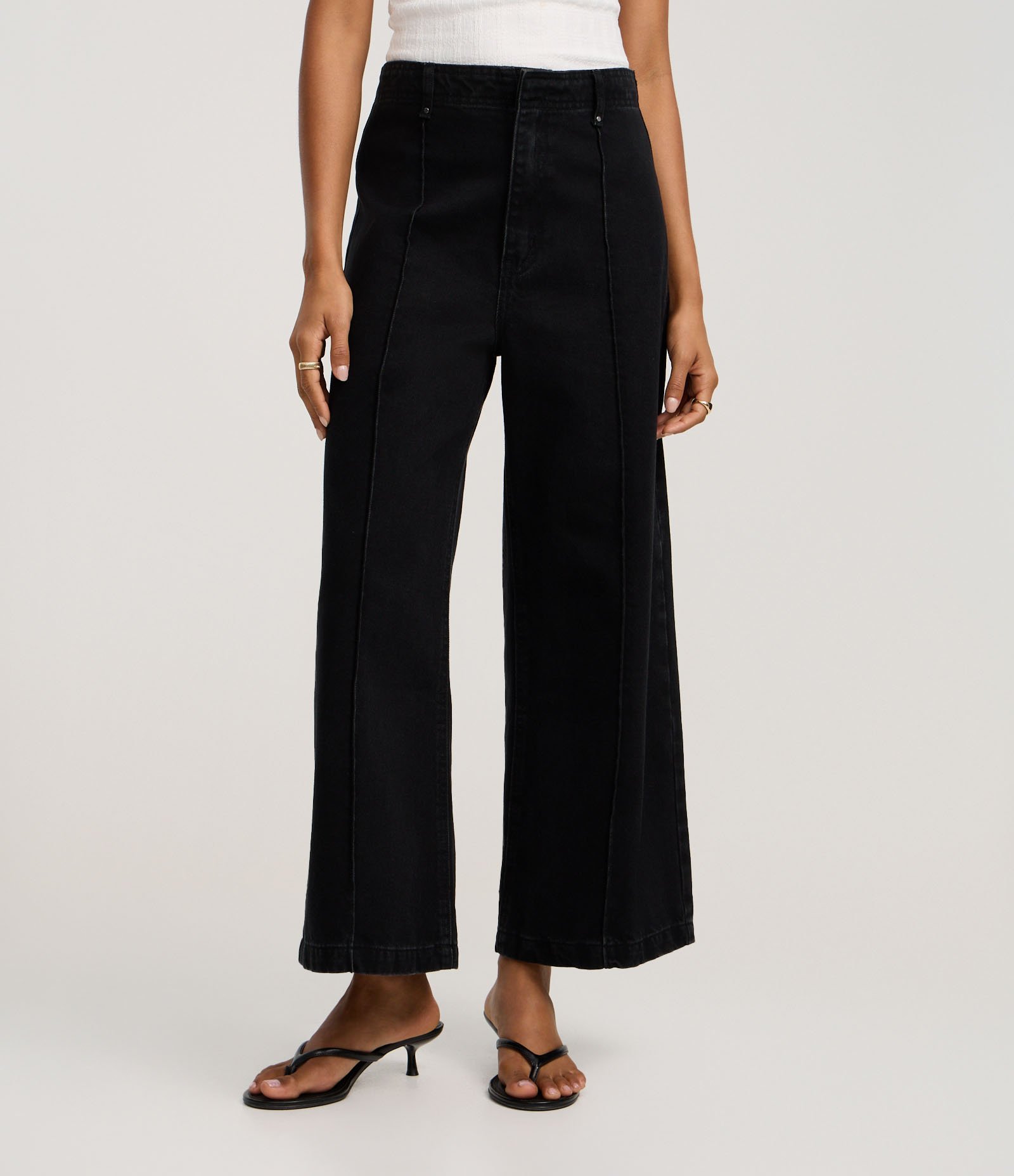 Calça Wide Leg Cropped em Jeans com Cós Alfaiatado Preto 3