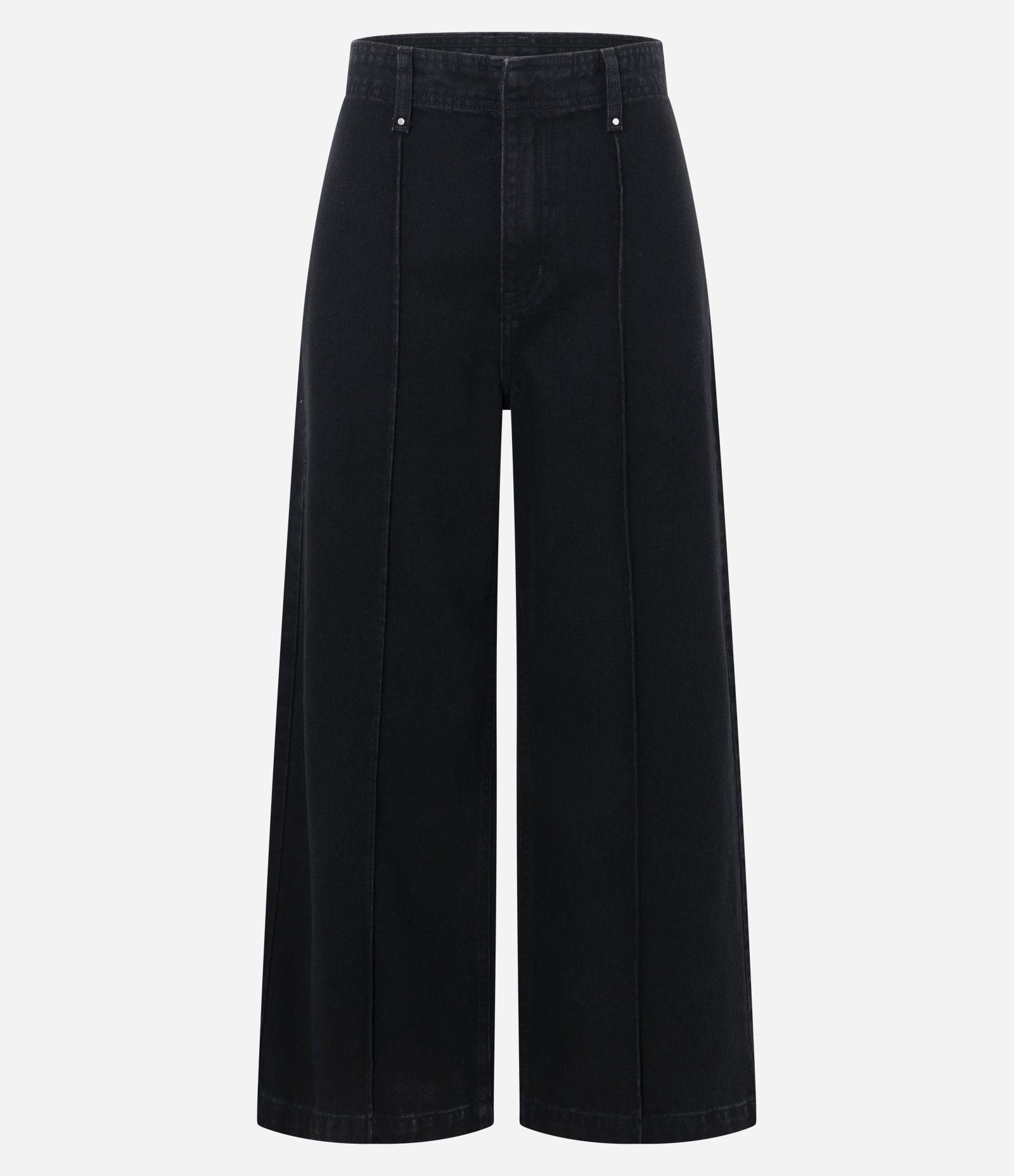 Calça Wide Leg Cropped em Jeans com Cós Alfaiatado Preto 5