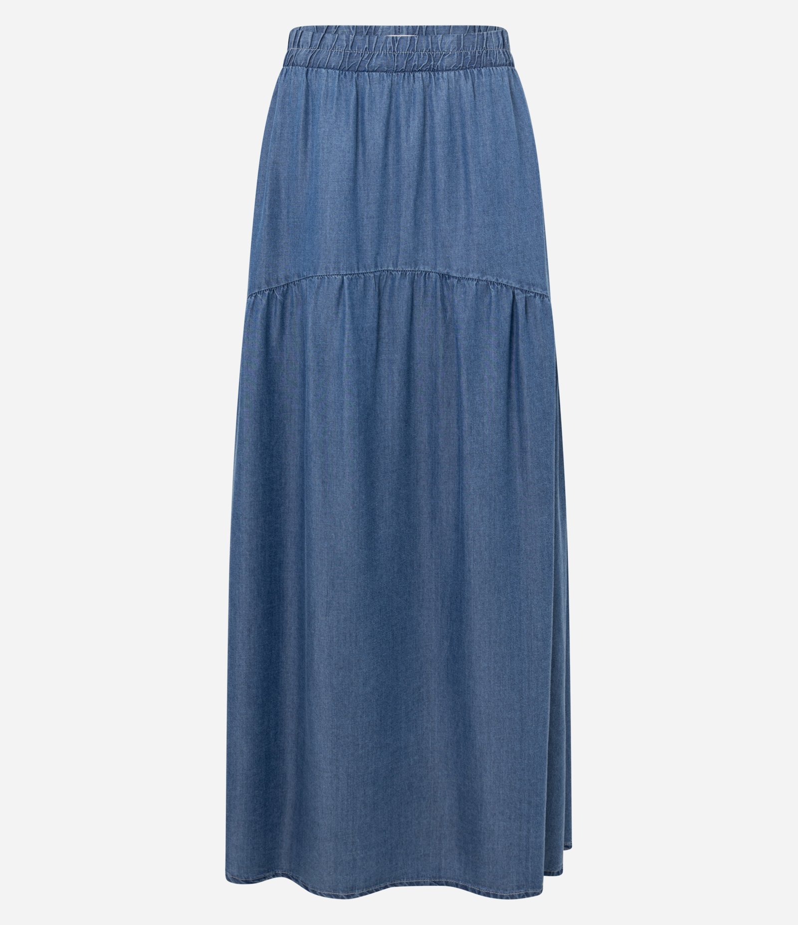 Saia Evasê New Midi em Liocel com Recorte Franzido Médio 5