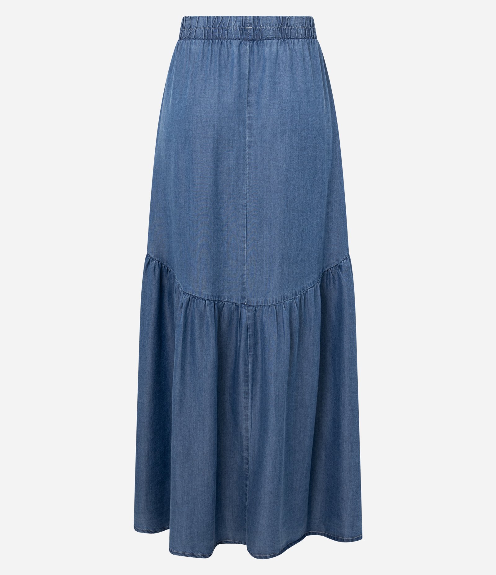 Saia Evasê New Midi em Liocel com Recorte Franzido Médio 6