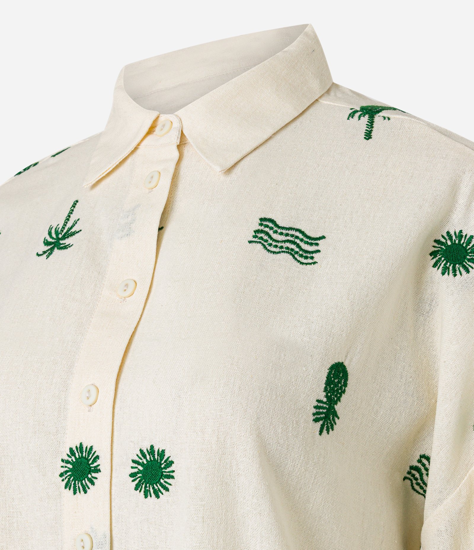 Camisa em VIscolinho com Bordado Tropical Off White 6