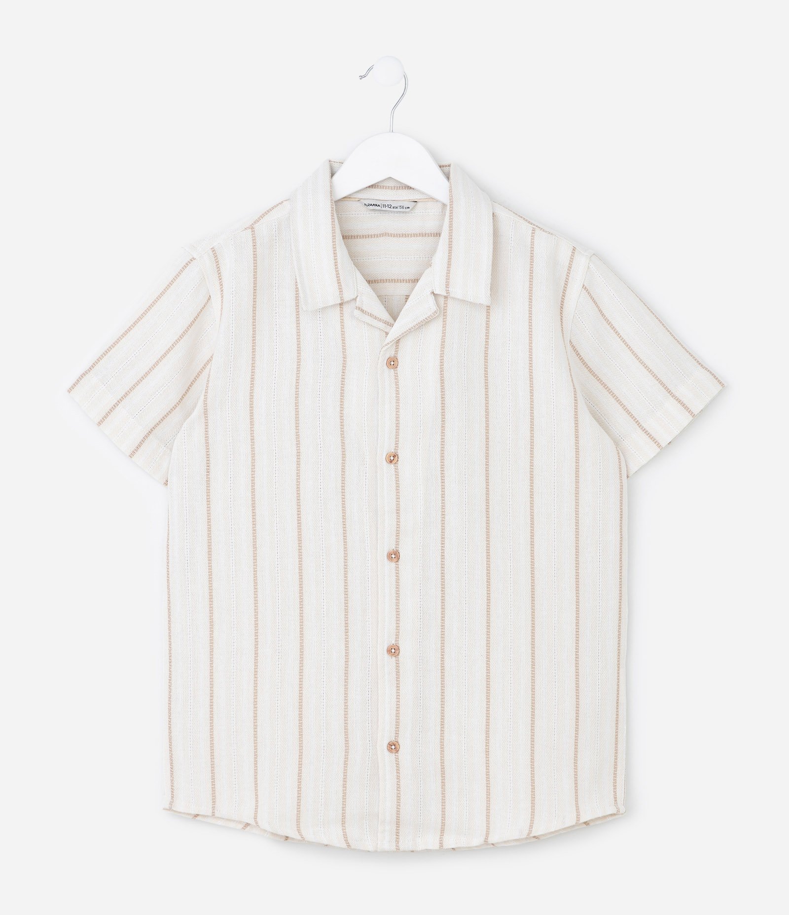 Camisa Infantil com Estampa de Listras e Texturizada - Tam 5 a 14 Anos Branco 1
