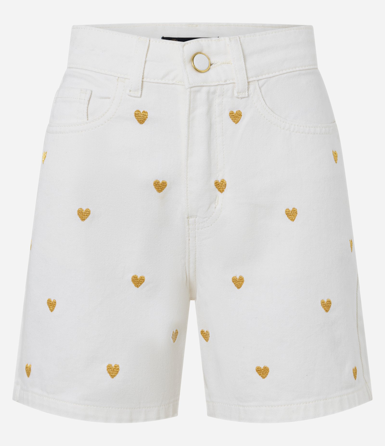 Short Mom Cintura Alta em Jeans com Bordado Corações Off White 5