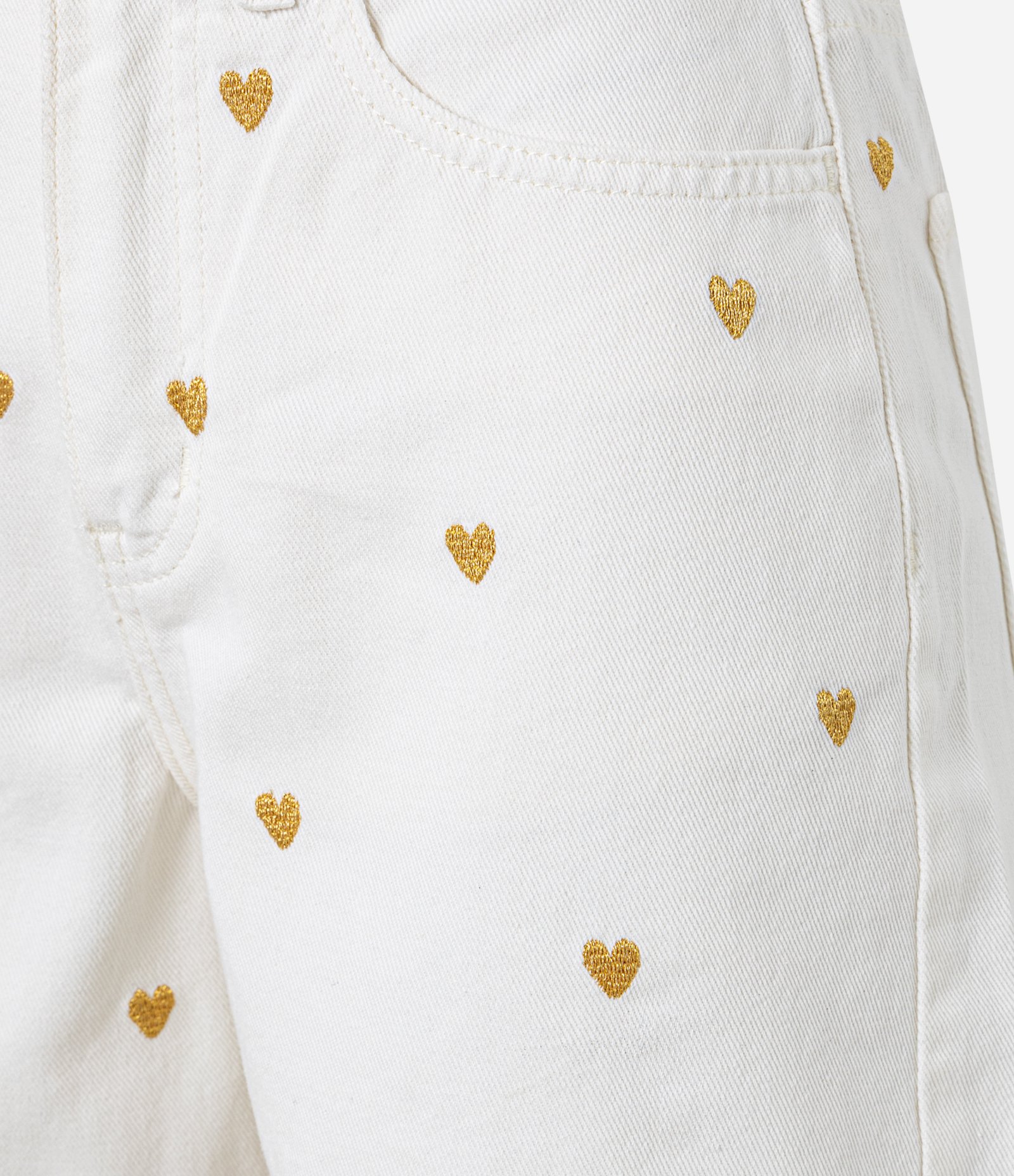 Short Mom Cintura Alta em Jeans com Bordado Corações Off White 6