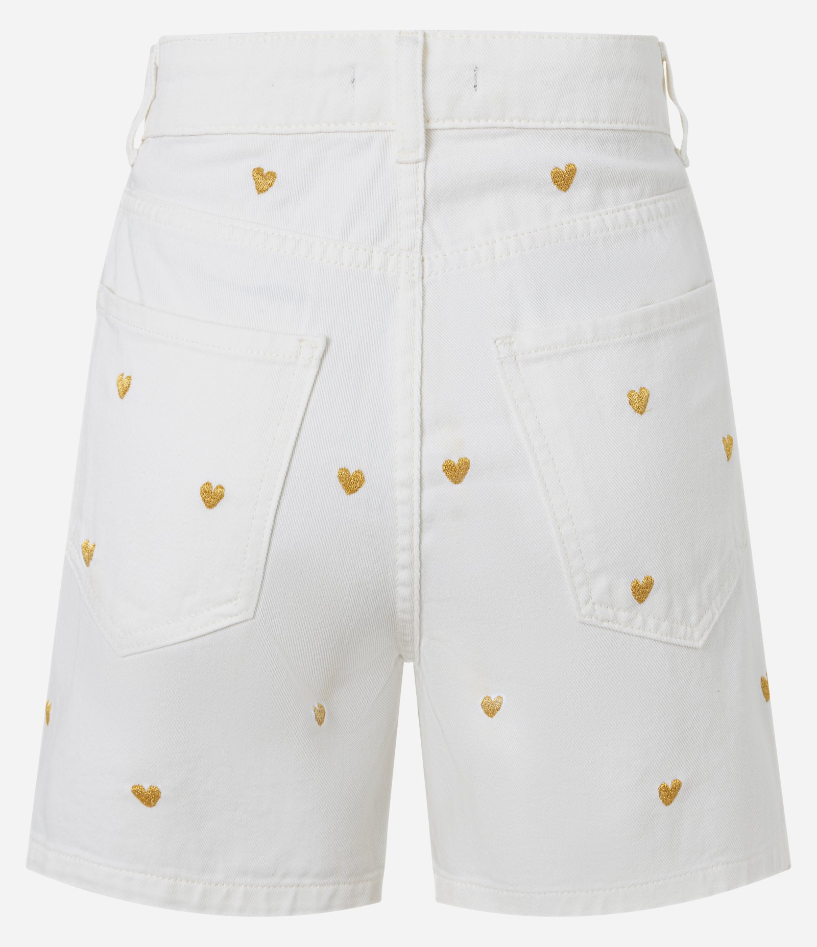 Short Mom Cintura Alta em Jeans com Bordado Corações Off White 7