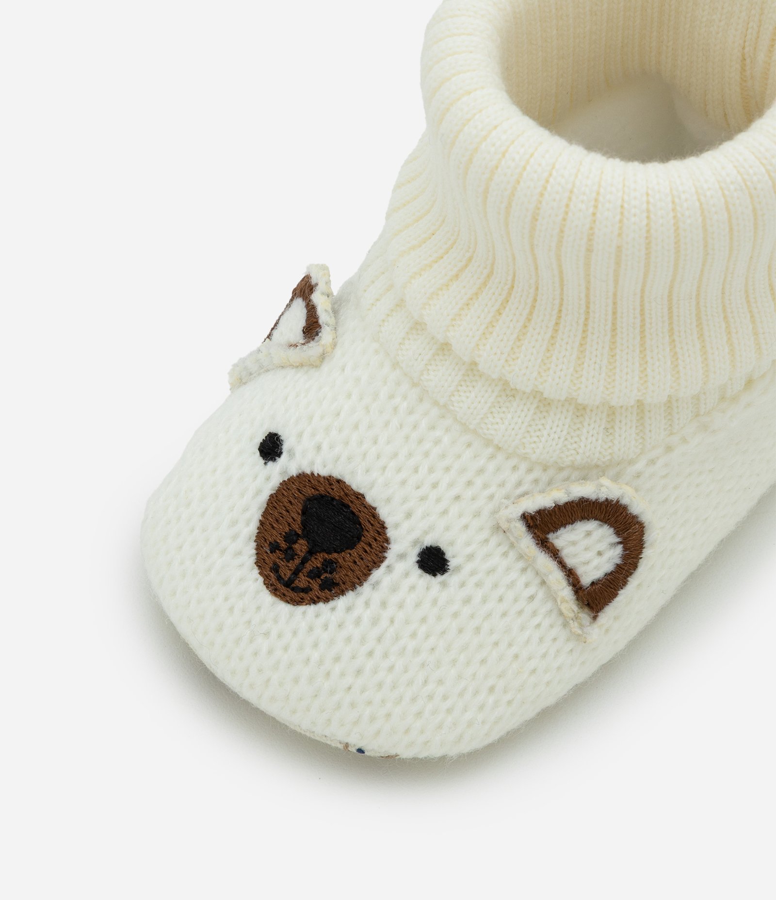 Bota Infantil em Tricô com Bordado de Ursinho – Tam 0 a 12 Meses Off White 3