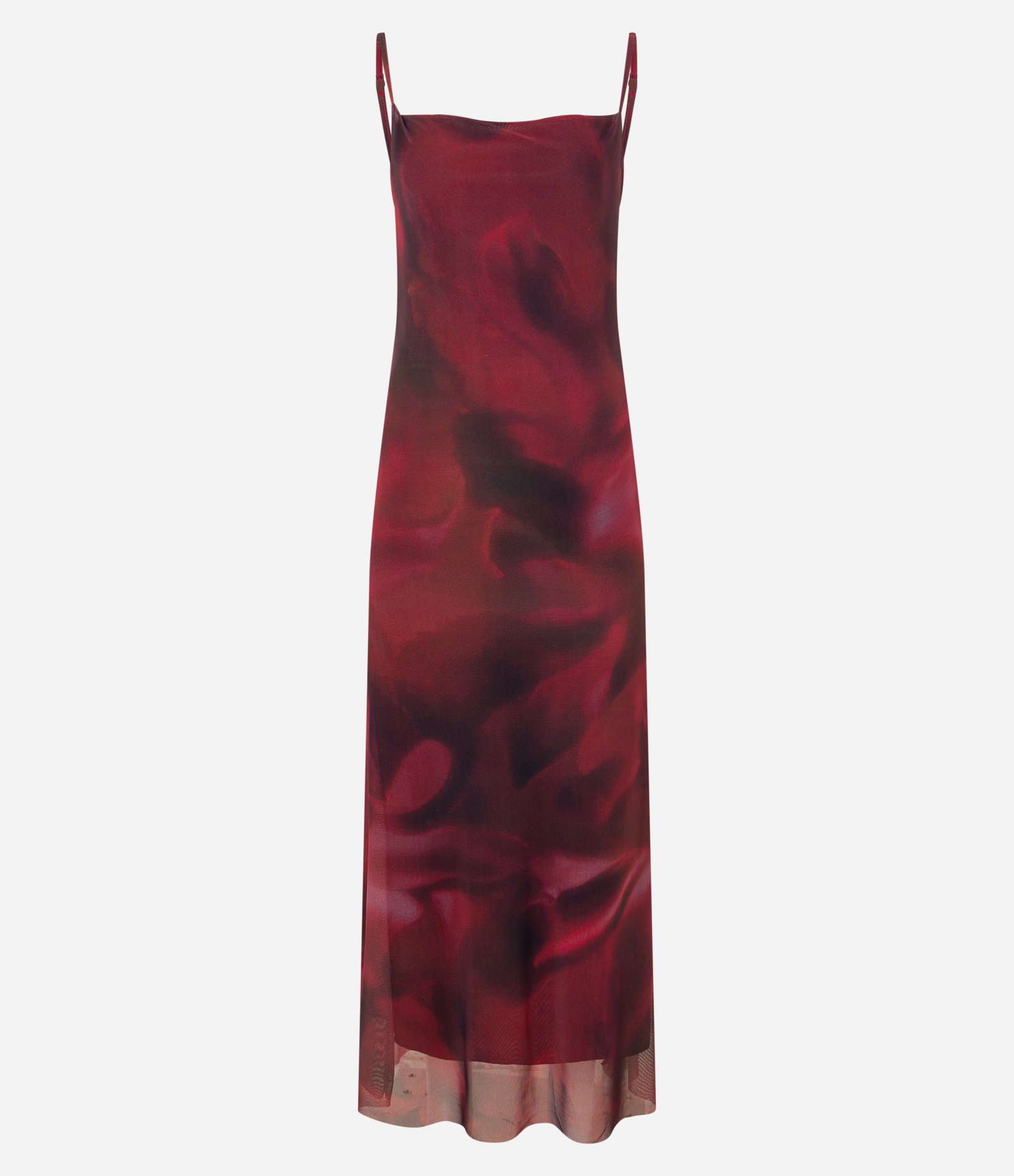 Vestido Long Midi em Tule com Estampa Floral Blur Vermelho/Preto 5
