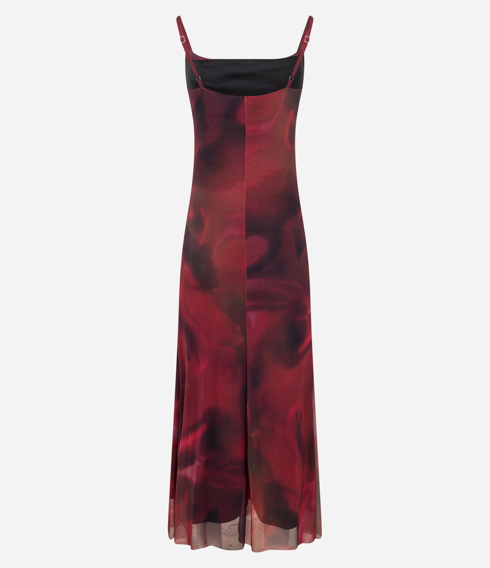 Vestido Long Midi em Tule com Estampa Floral Blur Vermelho/Preto 6
