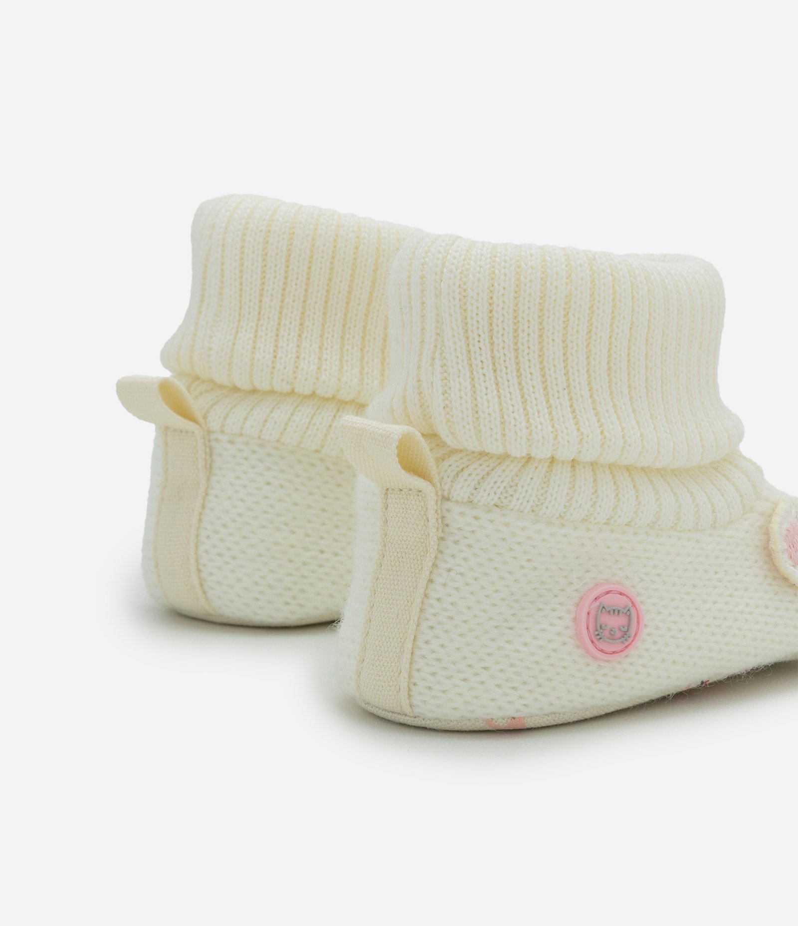 Bota Infantil em Tricô com Gatinha e Cano Dobrado – Tam 0 a 12 Meses Off White 2