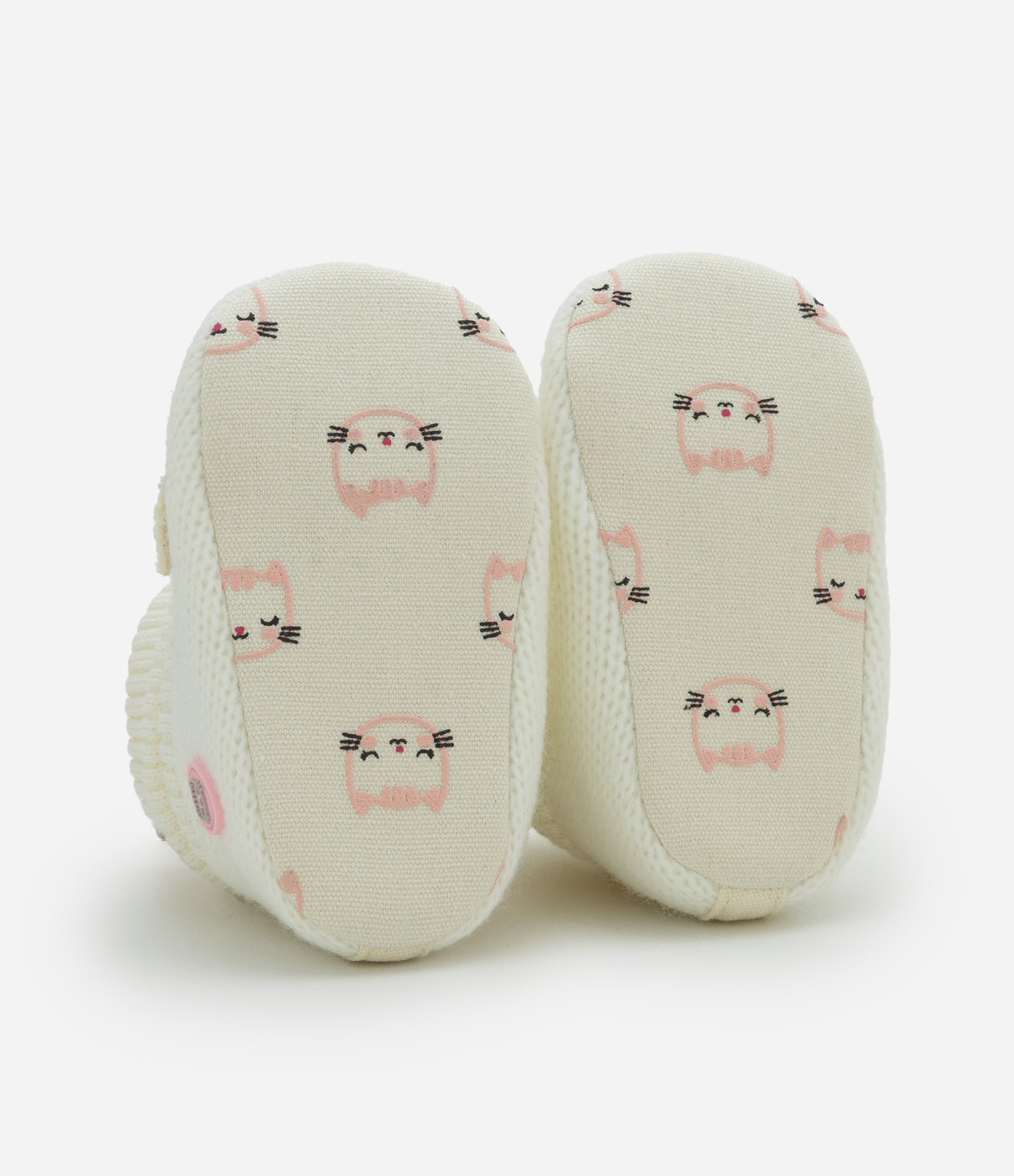 Bota Infantil em Tricô com Gatinha e Cano Dobrado – Tam 0 a 12 Meses Off White 4