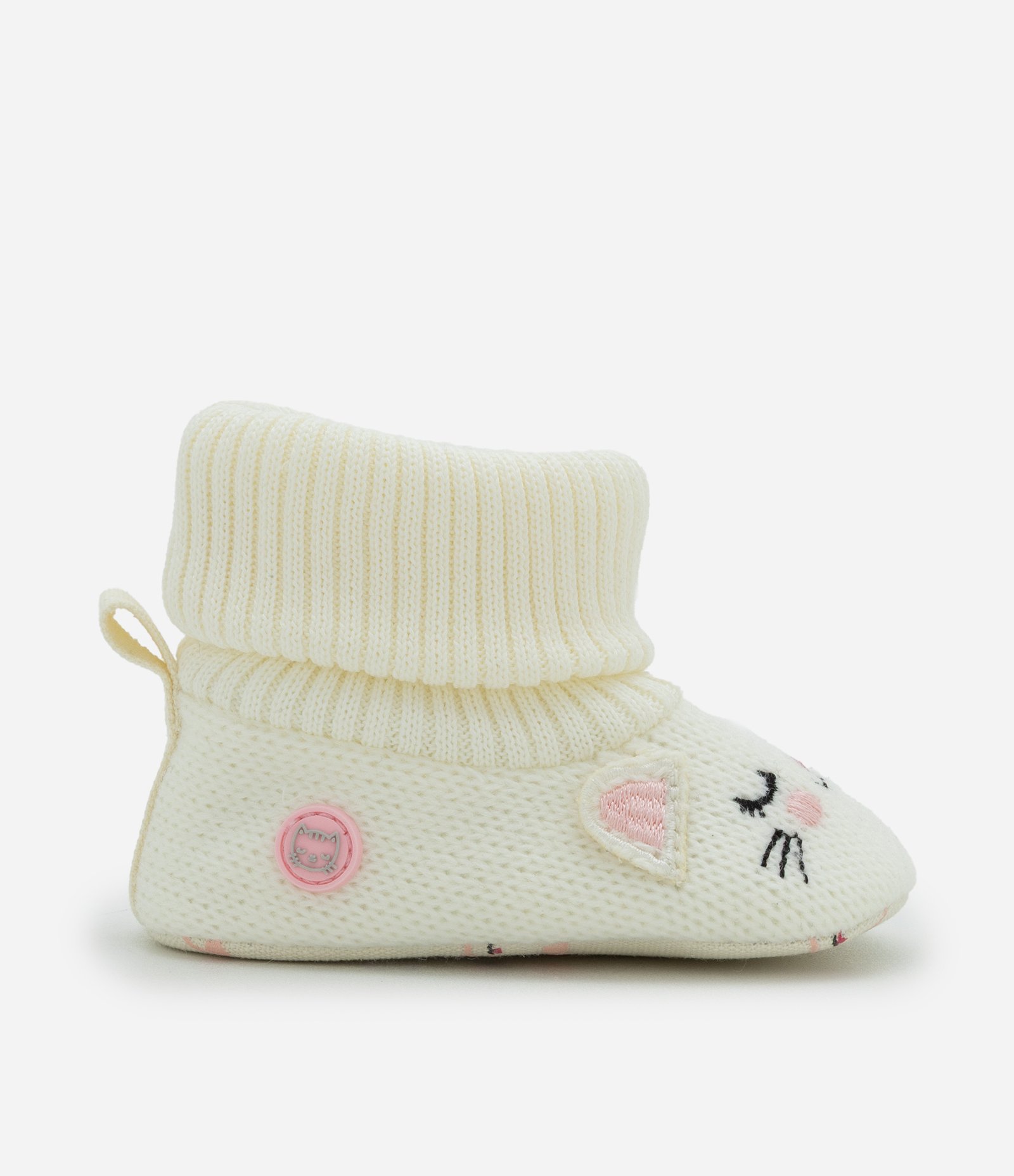 Bota Infantil em Tricô com Gatinha e Cano Dobrado – Tam 0 a 12 Meses Off White 5
