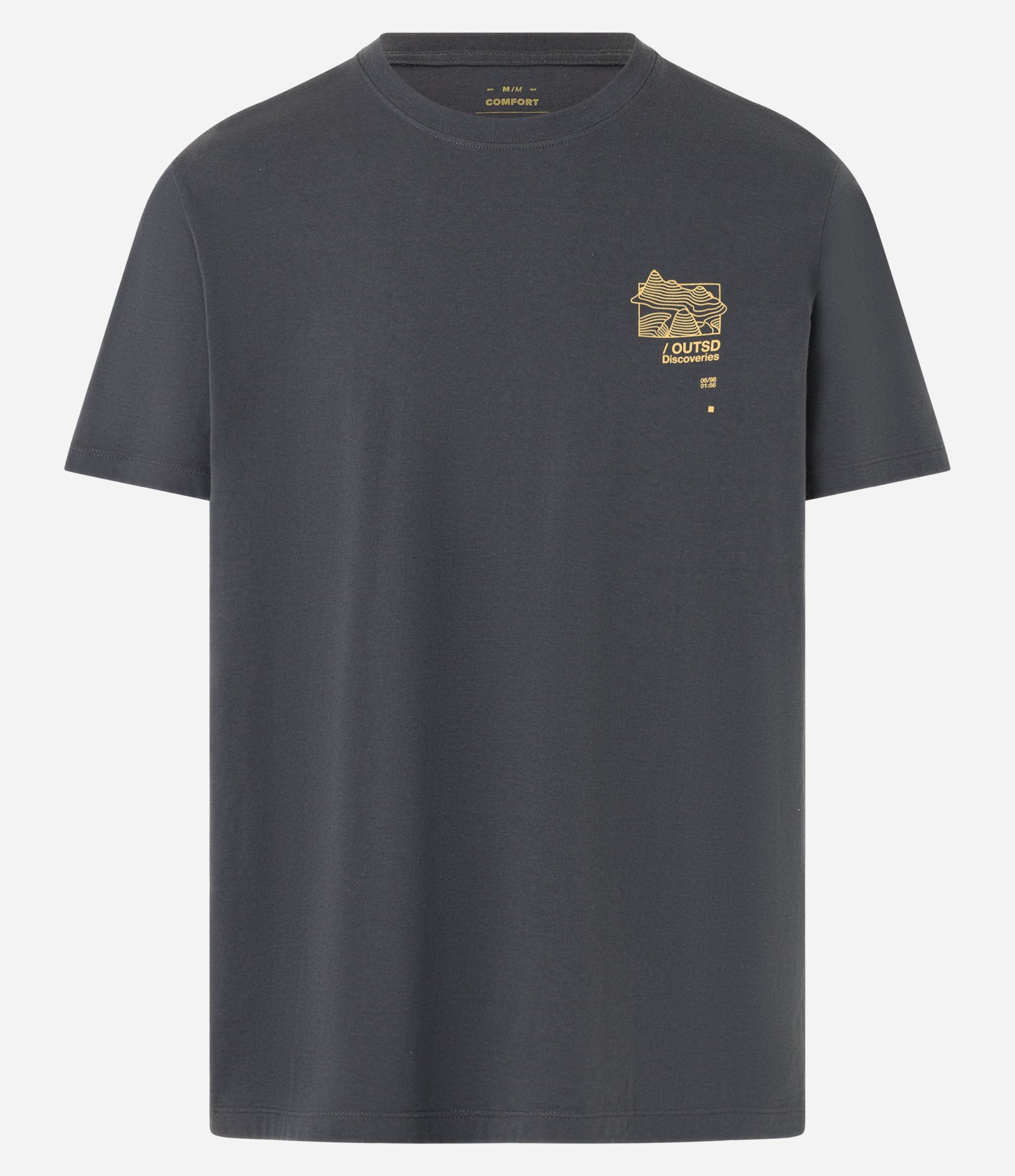 Camiseta Comfort em Algodão com Estampa de Mapa e Lettering Outsd Discoveries Cinza Escuro 6