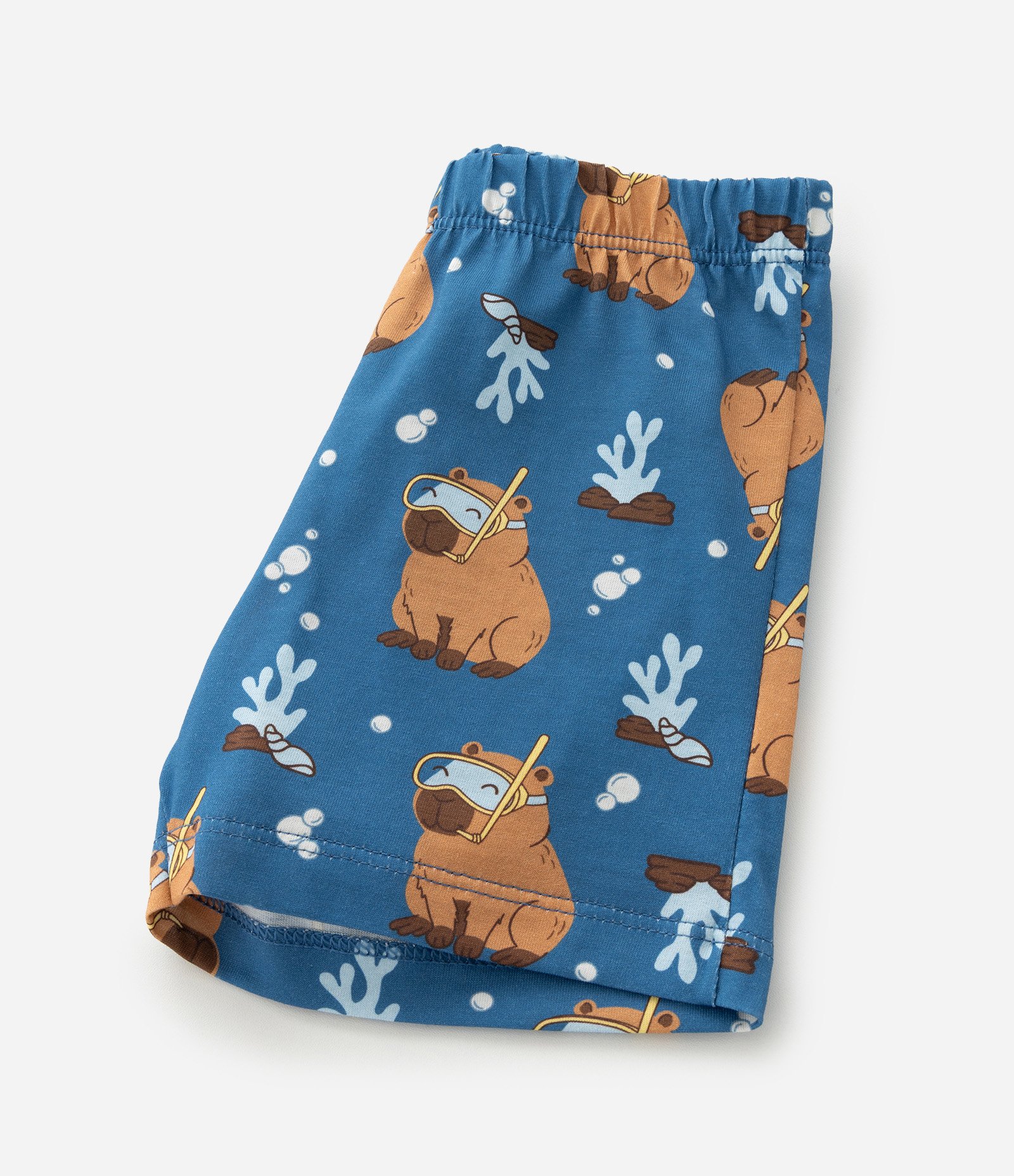 Pijama Curto Infantil Estampado de Capivara - Tam 2 a 6 Anos Azul 7