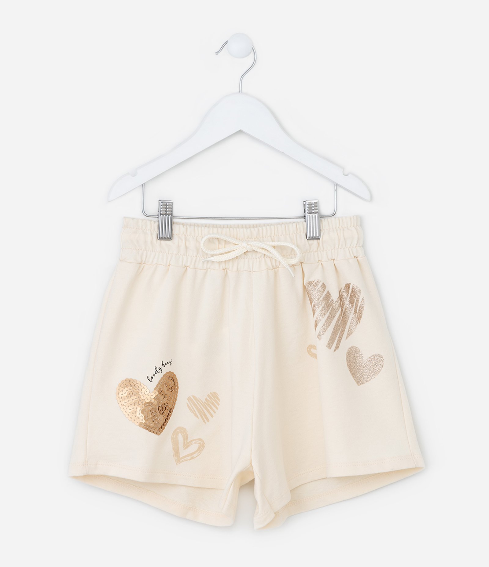 Short Infantil com Estampa de Corações - Tam 5 a 14 Anos Bege 1