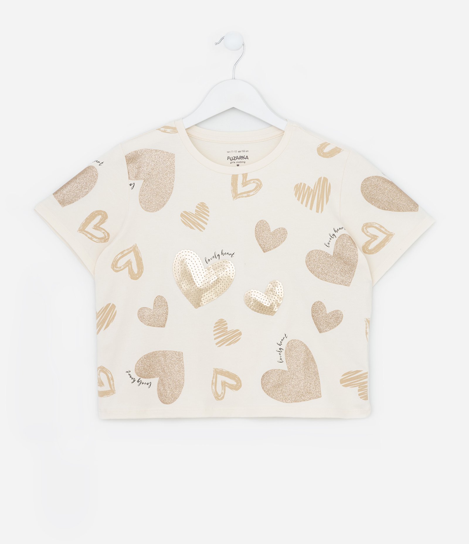 Camiseta Infantil com Estampa de Corações e Glitter Tam - 5 a 14 Anos Off White 2