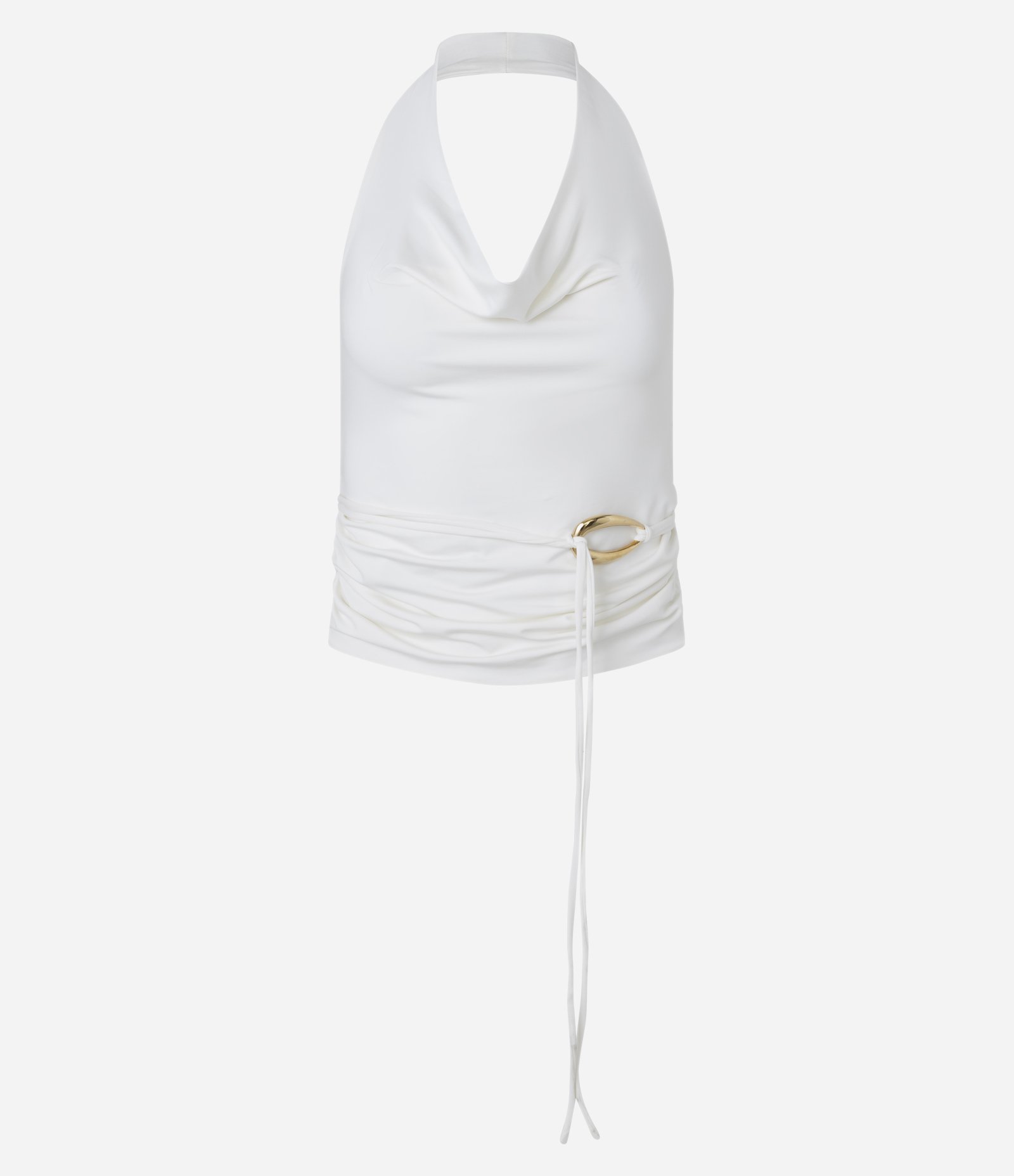 Blusa Frente Única com Decote Degagê e Amarração com Aviamento Branco 4