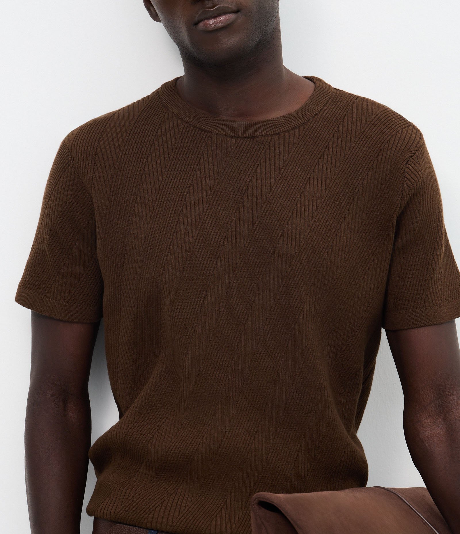 Camiseta Slim em Tricô com Mix de Texturas Marrom 3