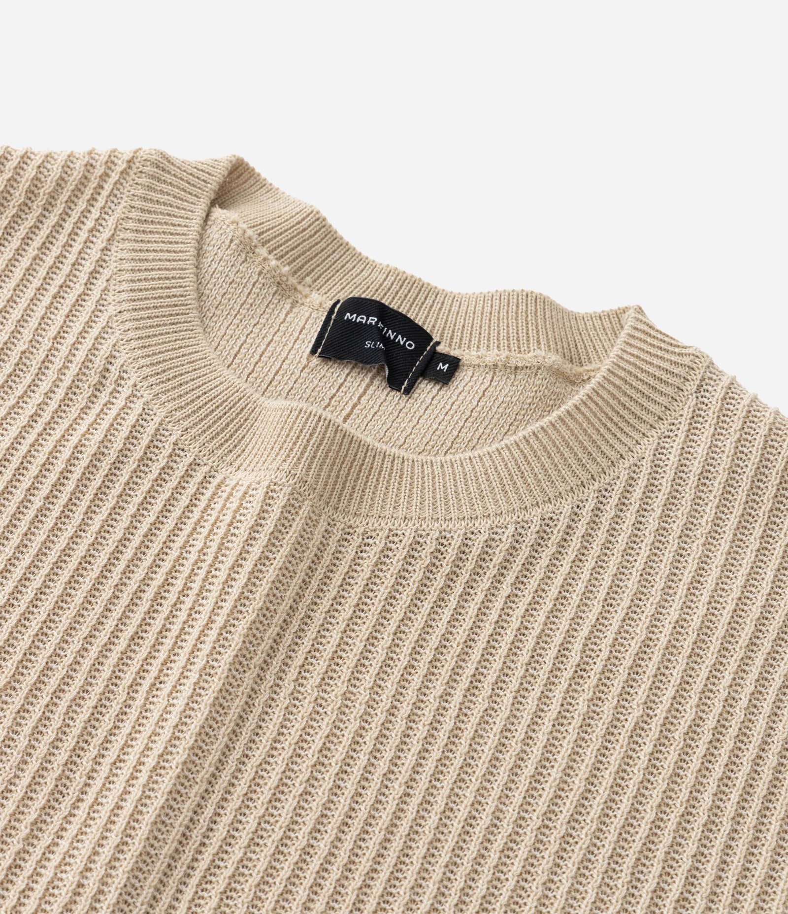 Camiseta Slim em Tricô com Textura Canelada Bege 8