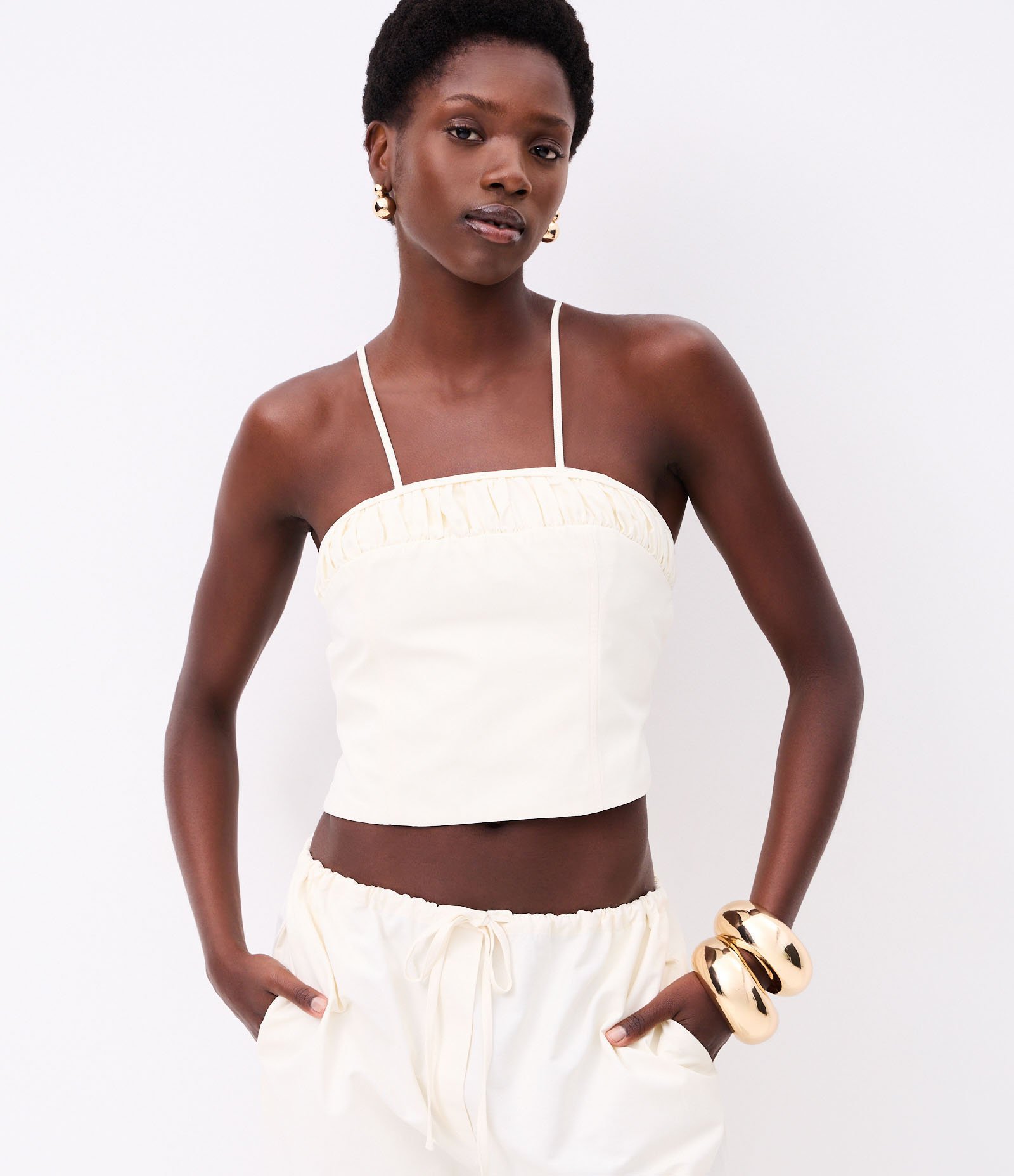 Blusa de Alça em Tricoline com Franzido no Busto Off White 2