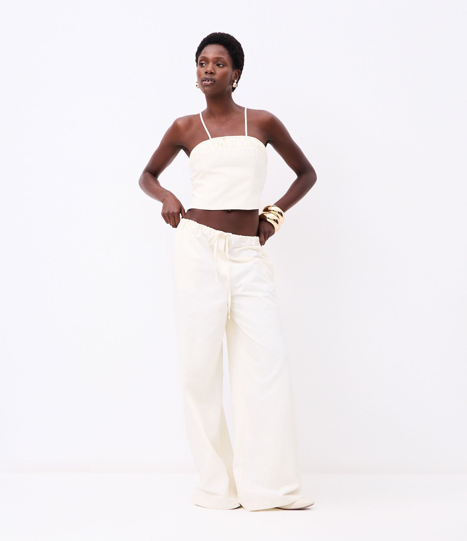 Blusa de Alça em Tricoline com Franzido no Busto Off White 3