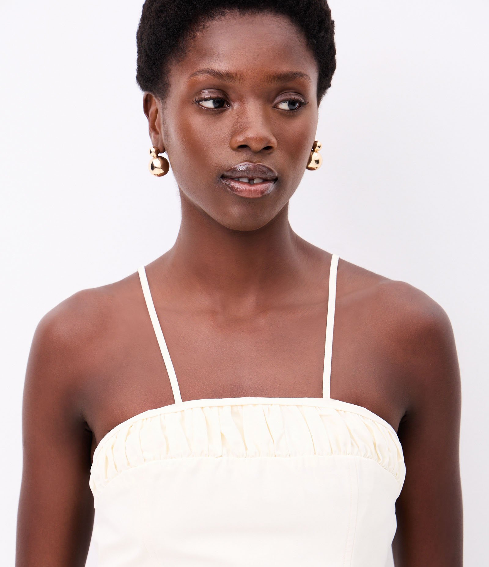 Blusa de Alça em Tricoline com Franzido no Busto Off White 4