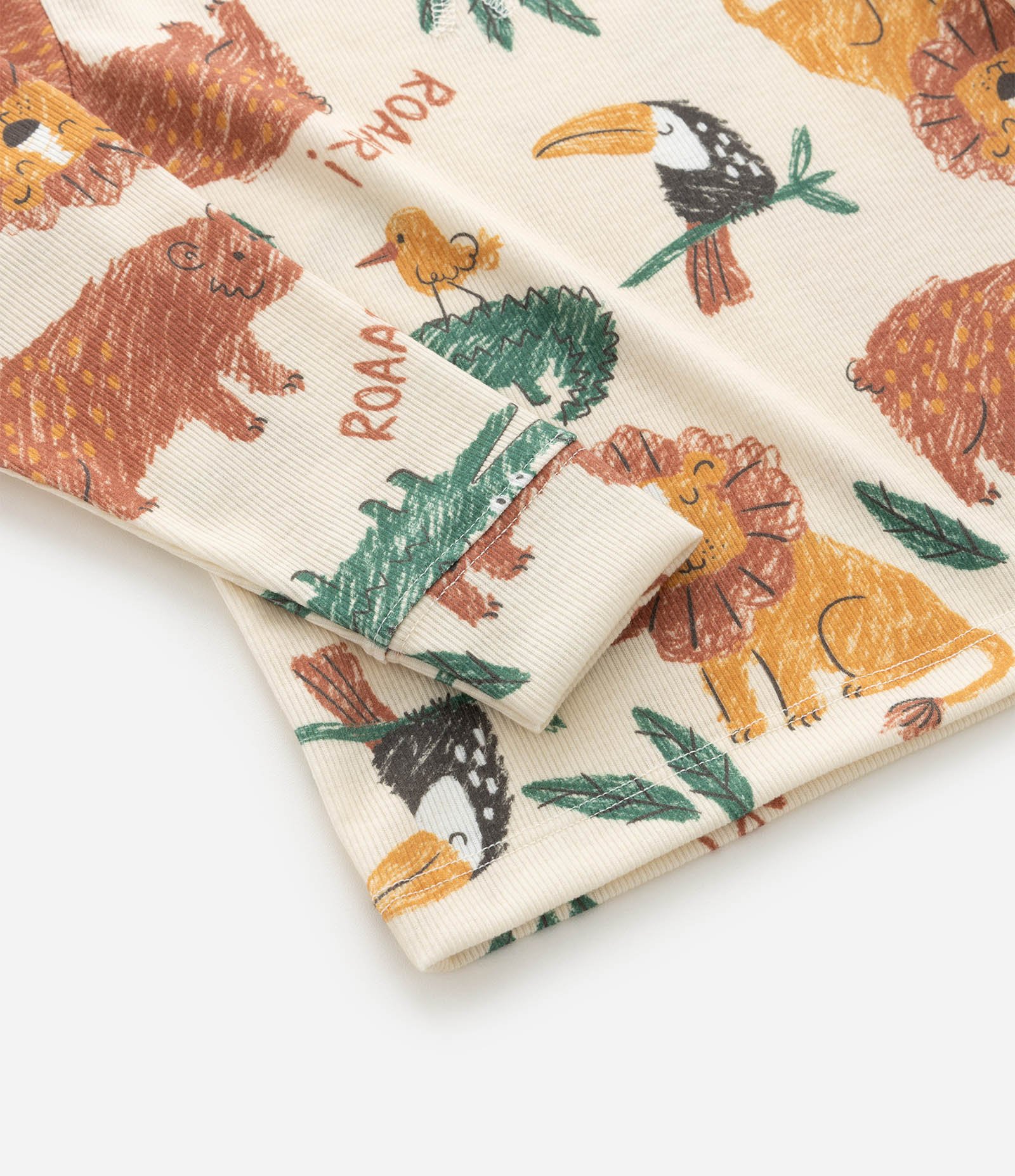 Pijama Infantil Longo em Ribana com Estampa Animais - Tam 2 a 6 Anos Bege 9