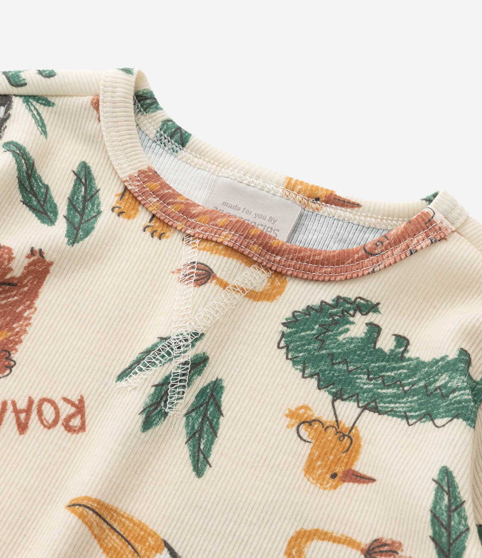 Pijama Infantil Longo em Ribana com Estampa Animais - Tam 2 a 6 Anos Bege 10