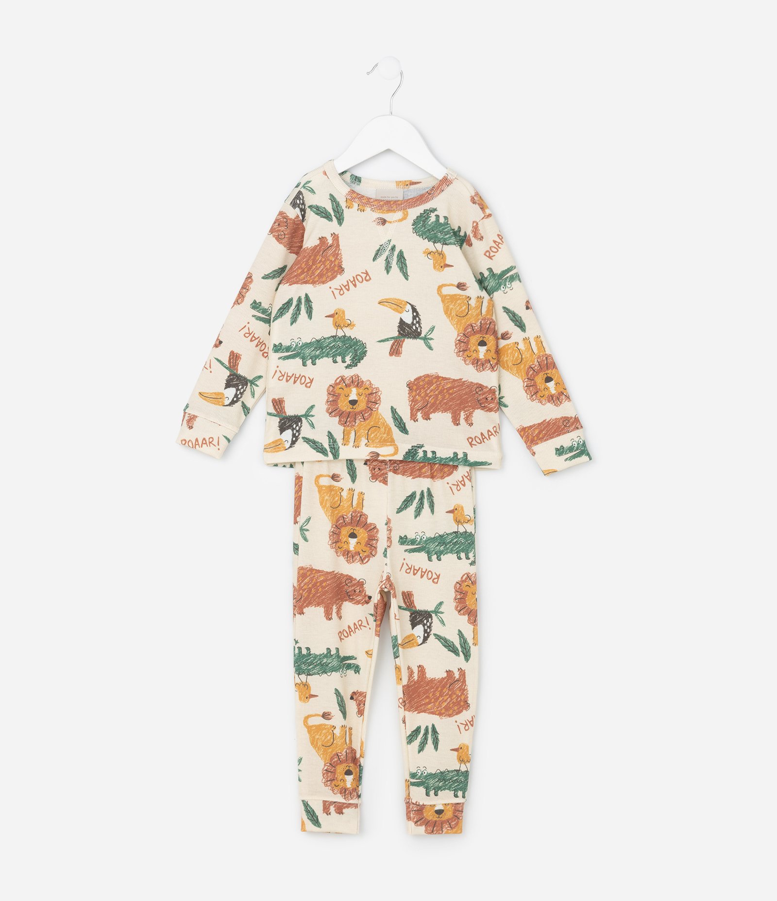 Pijama Infantil Longo em Ribana com Estampa Animais - Tam 2 a 6 Anos Bege 1