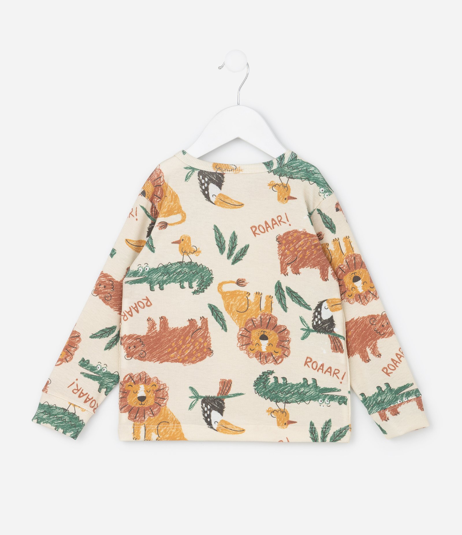Pijama Infantil Longo em Ribana com Estampa Animais - Tam 2 a 6 Anos Bege 3