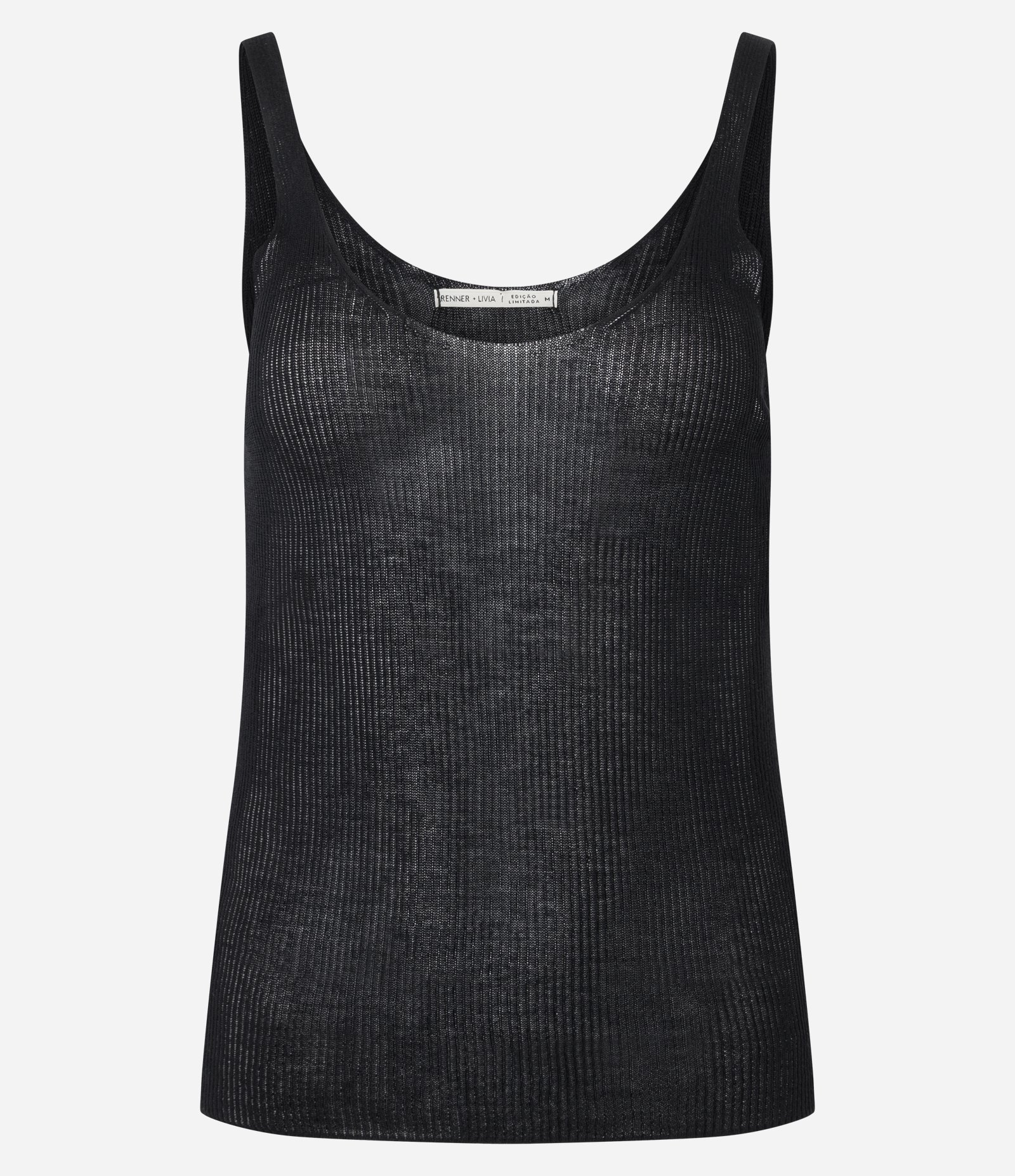 Blusa em Tricô com Decote U e Alça Média Preto 6