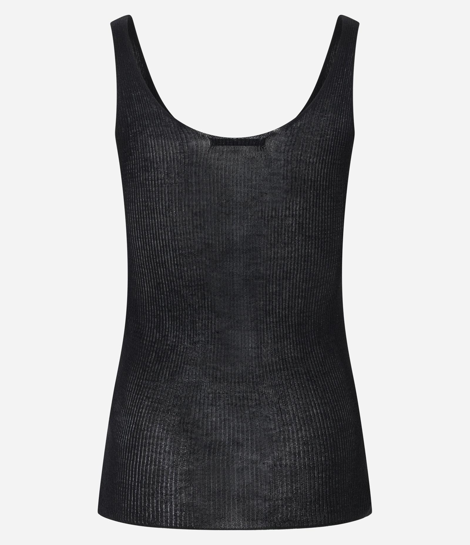 Blusa em Tricô com Decote U e Alça Média Preto 8