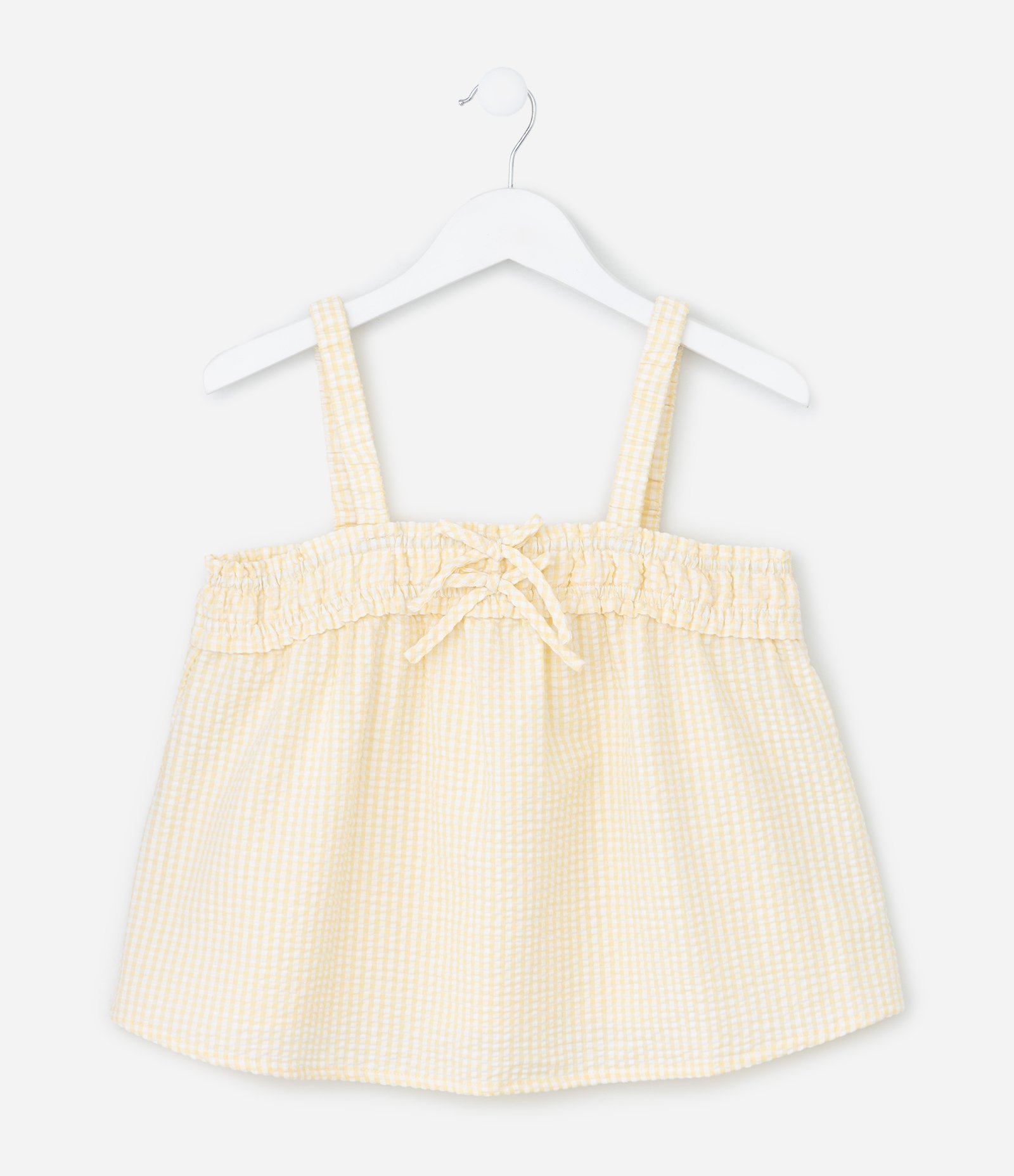 Blusa Infantil em Tricoline com Estampa Xadrez Vichy e Lacinhos - Tam 5 a 14 Anos Amarelo 1