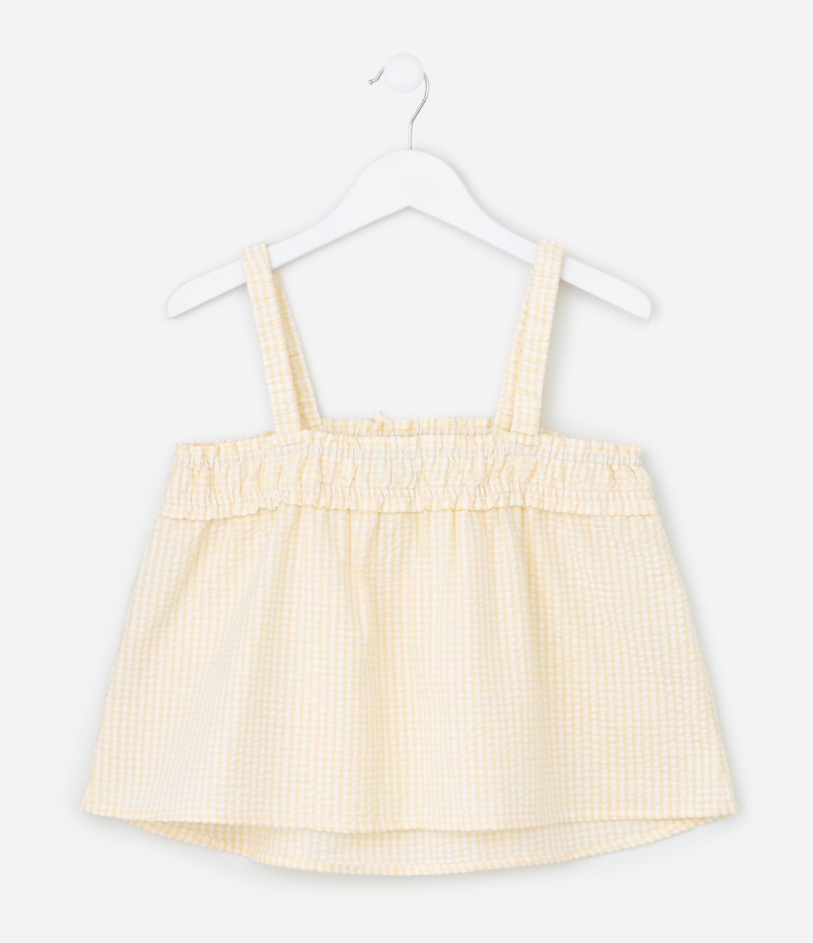 Blusa Infantil em Tricoline com Estampa Xadrez Vichy e Lacinhos - Tam 5 a 14 Anos Amarelo 2