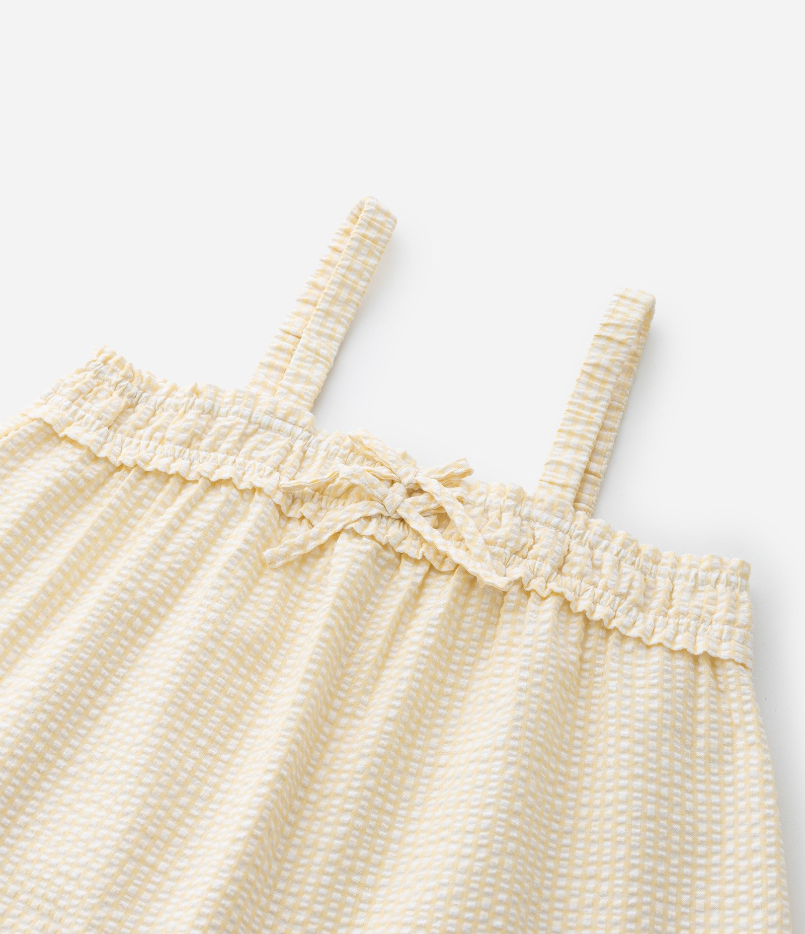 Blusa Infantil em Tricoline com Estampa Xadrez Vichy e Lacinhos - Tam 5 a 14 Anos Amarelo 4