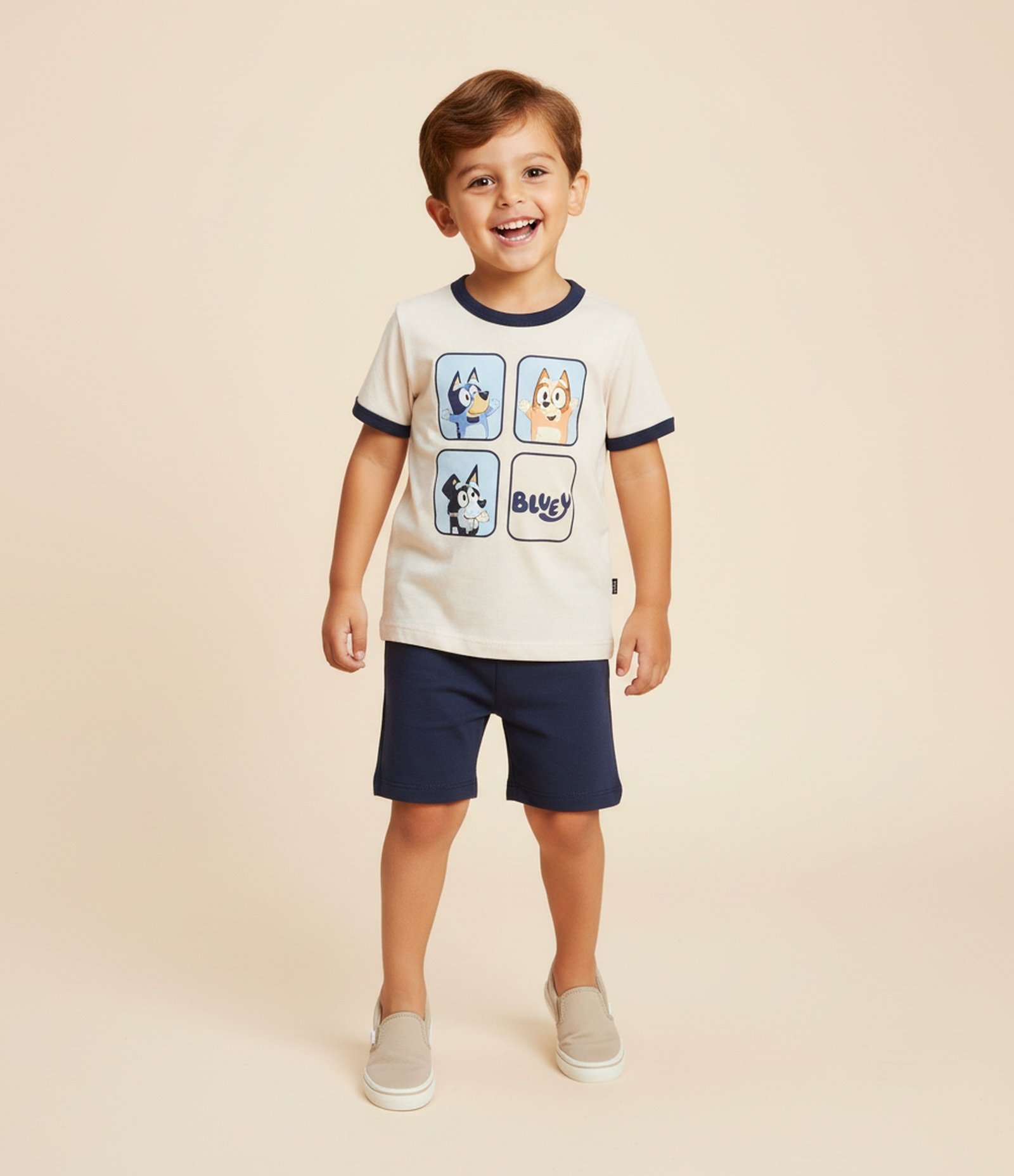 Conjunto Curto Infantil Bluey - Tam 2 a 6 Anos Bege/Azul 1