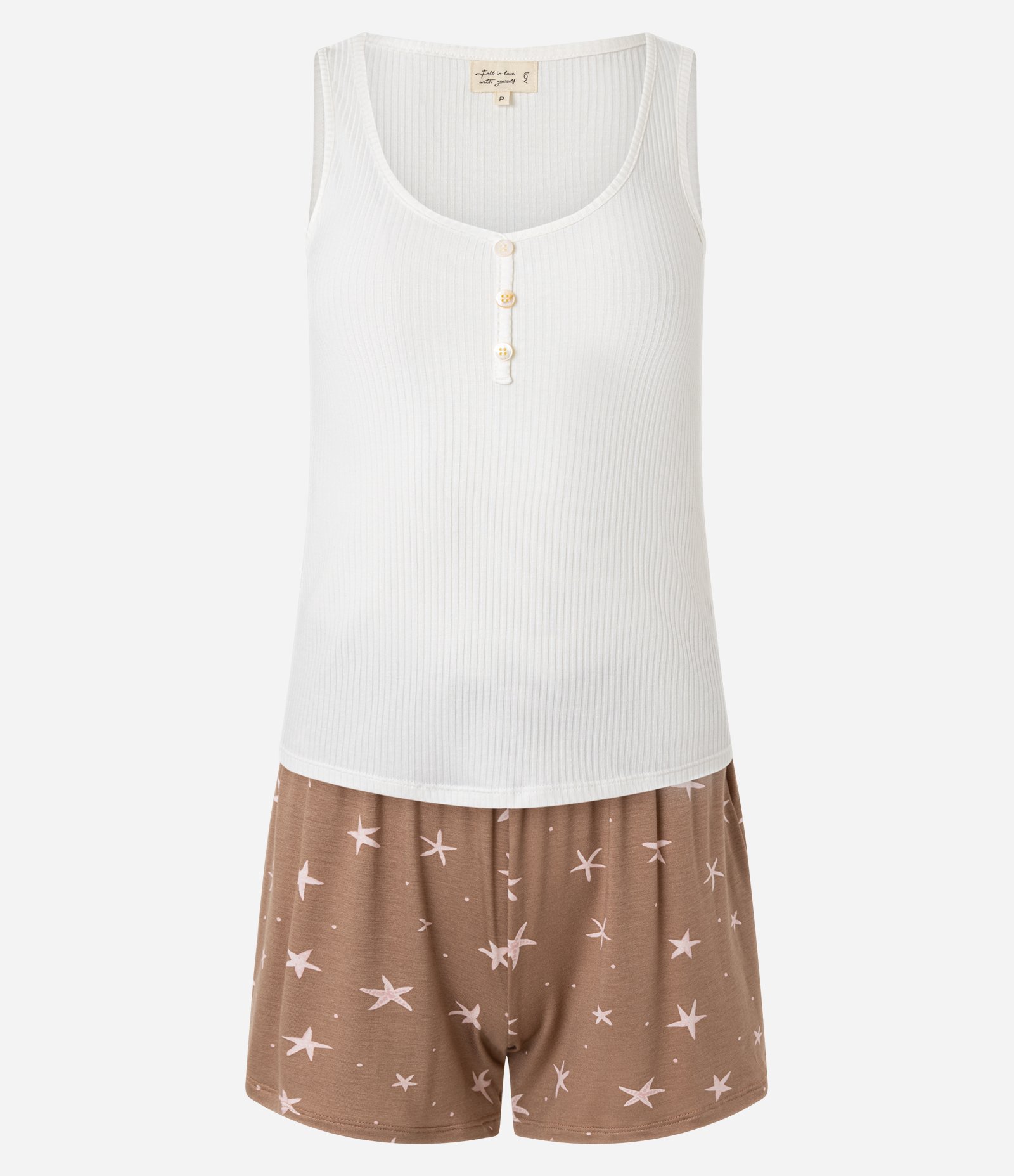 Pijama Short Doll em Viscose Short Estampado de Estrelas do Mar Branco 4
