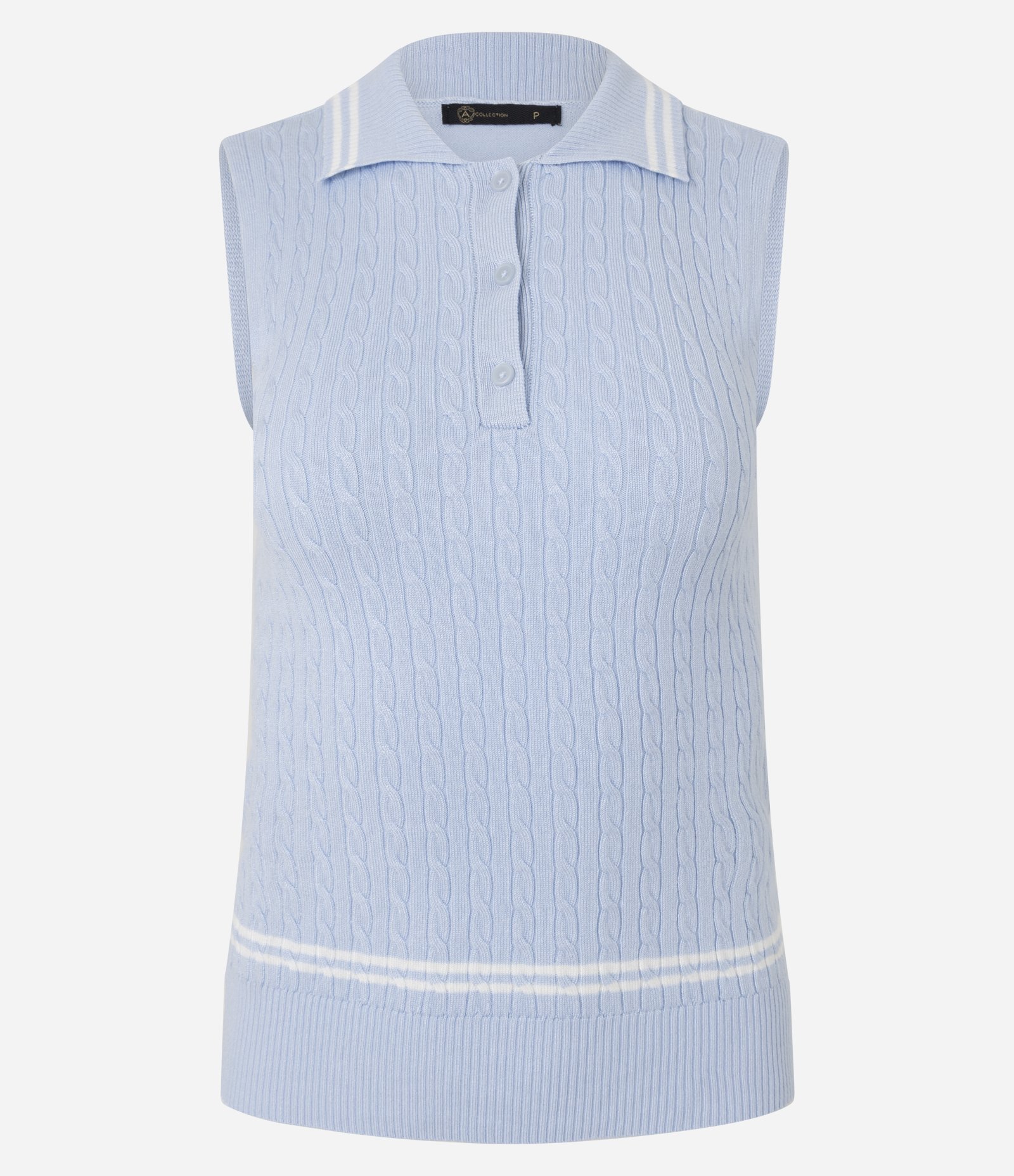 Blusa Manga Curta com Gola Polo em Tricô Azul 1