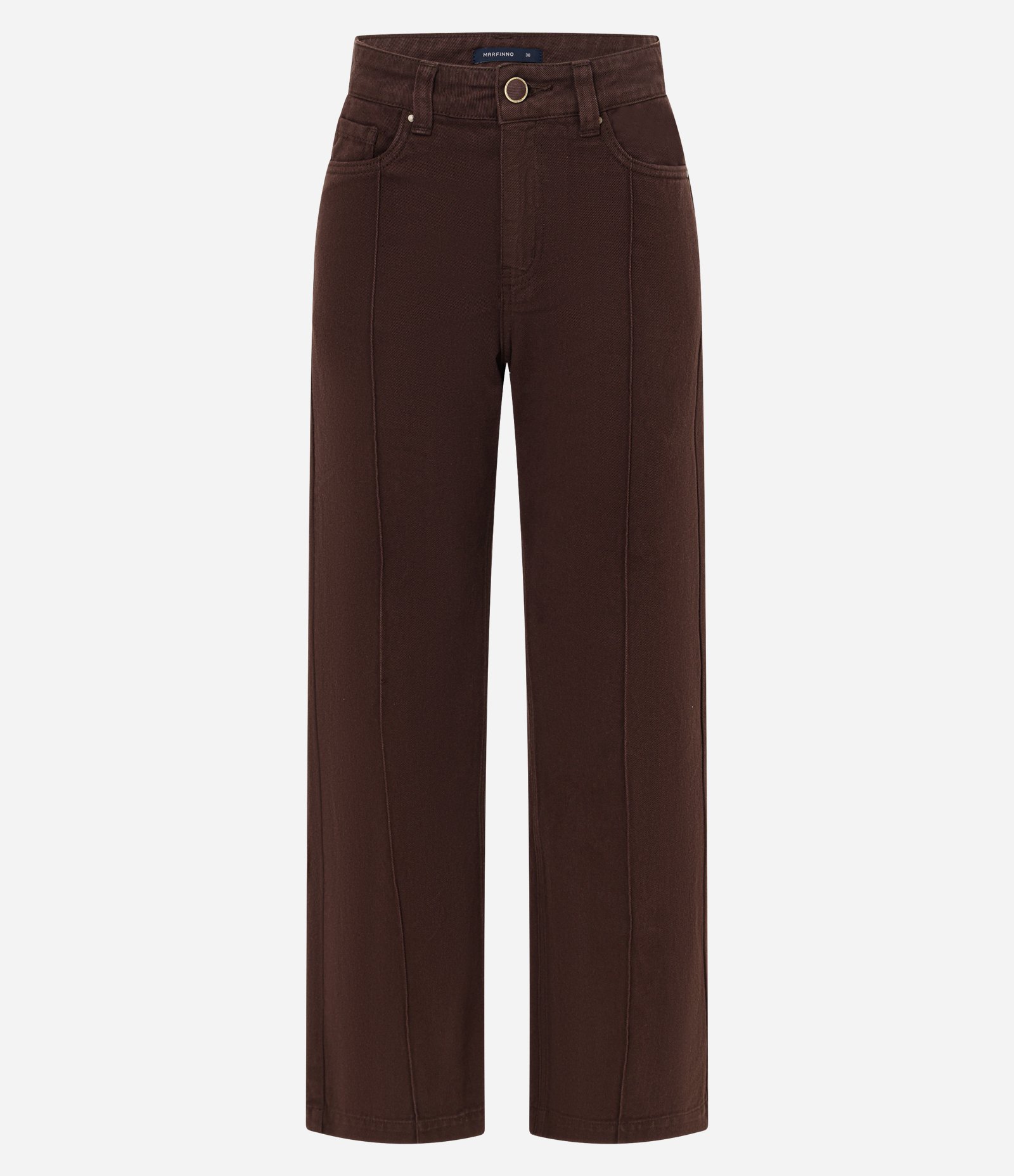 Calça Reta Comfort Cintura Alta em Sarja Marrom 5