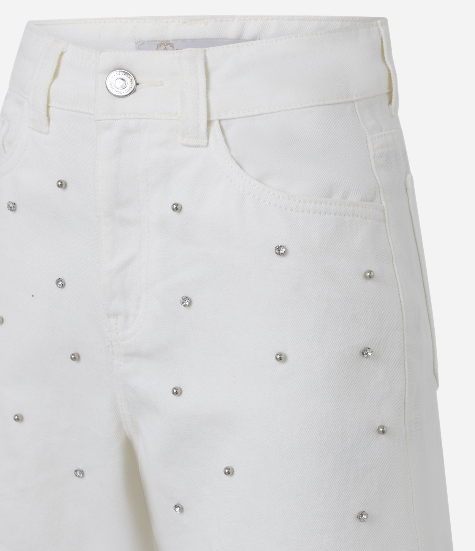 Short Cintura Alta em Sarja com Brilhos Off White 6