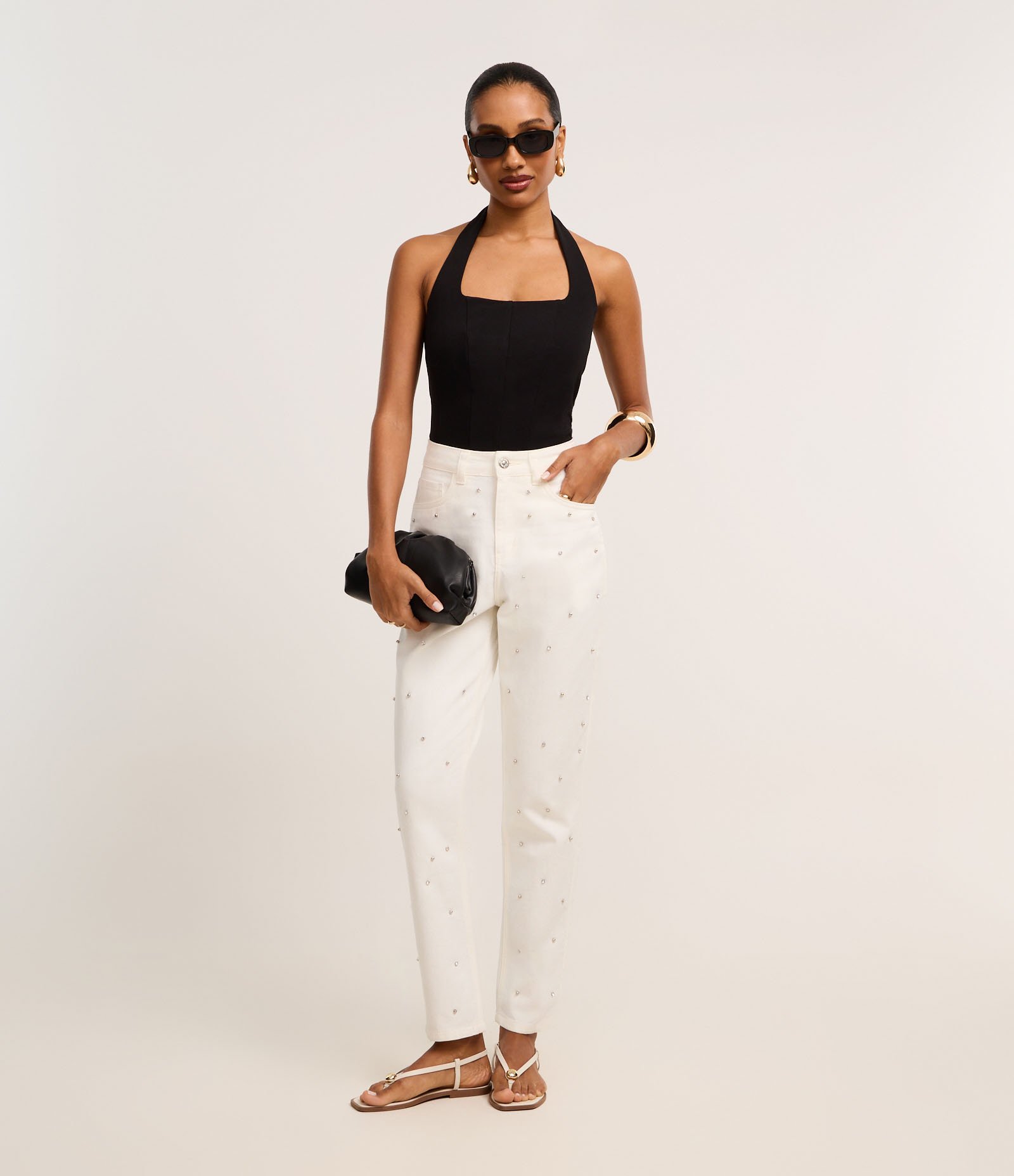 Calça Mom Comfort em Sarja com Brilho Off White 1