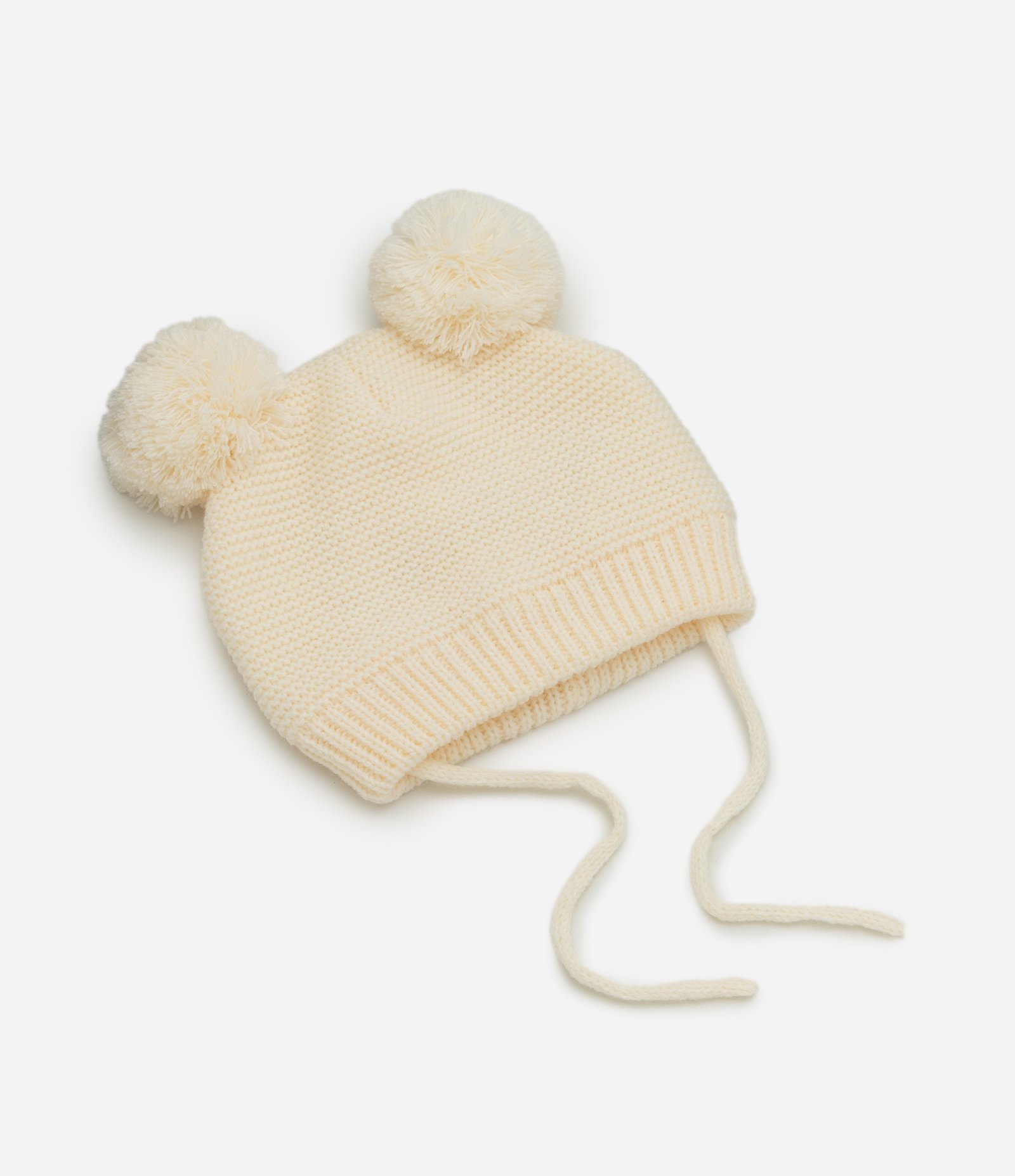 Touca Infantil em Efeito Tricô com Pompom e Cordinhas - Tam RN a 12 Meses Bege Claro 3