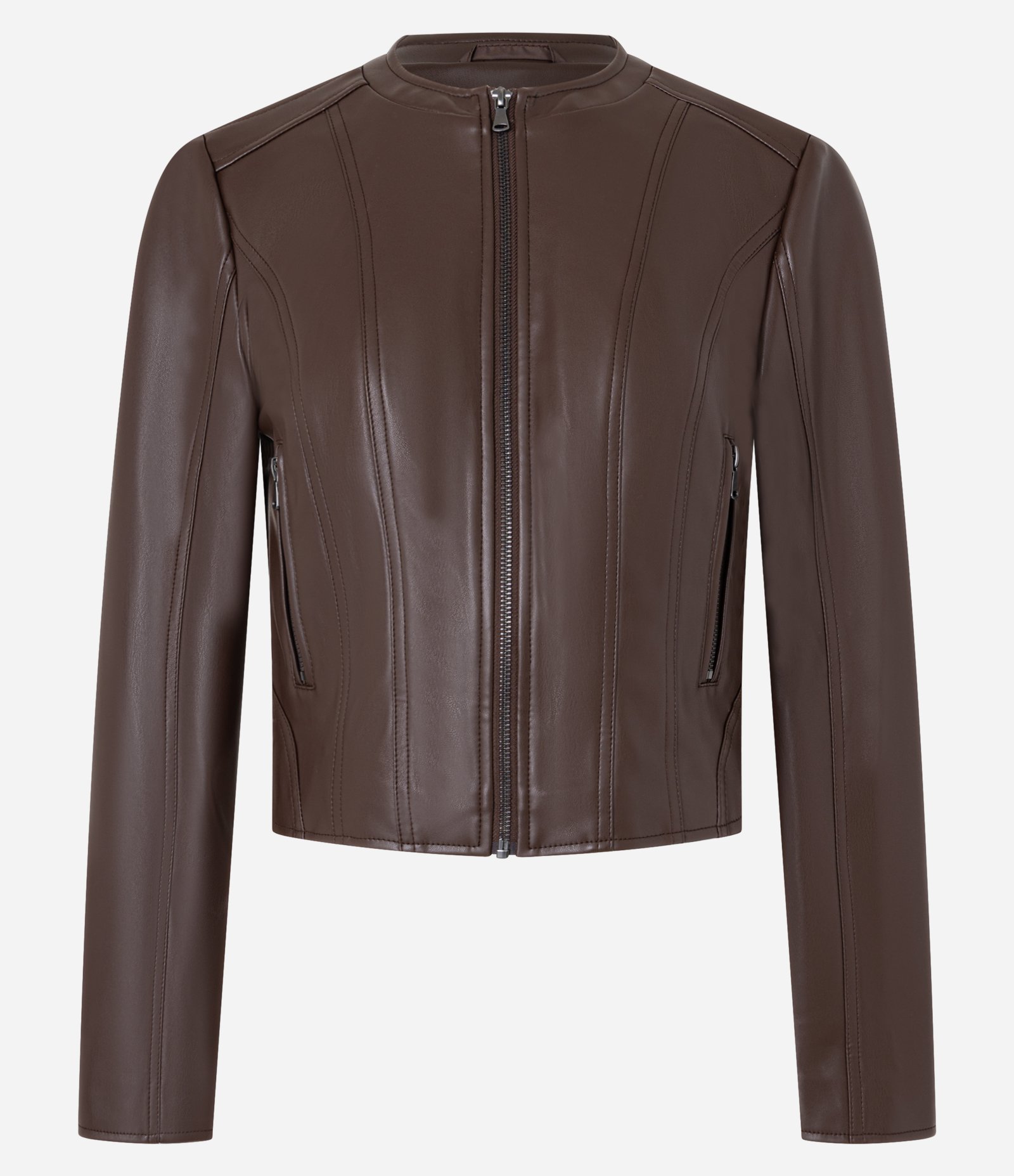 Jaqueta Básica em Pu com Zíper Tratorado Chicory Coffee 1