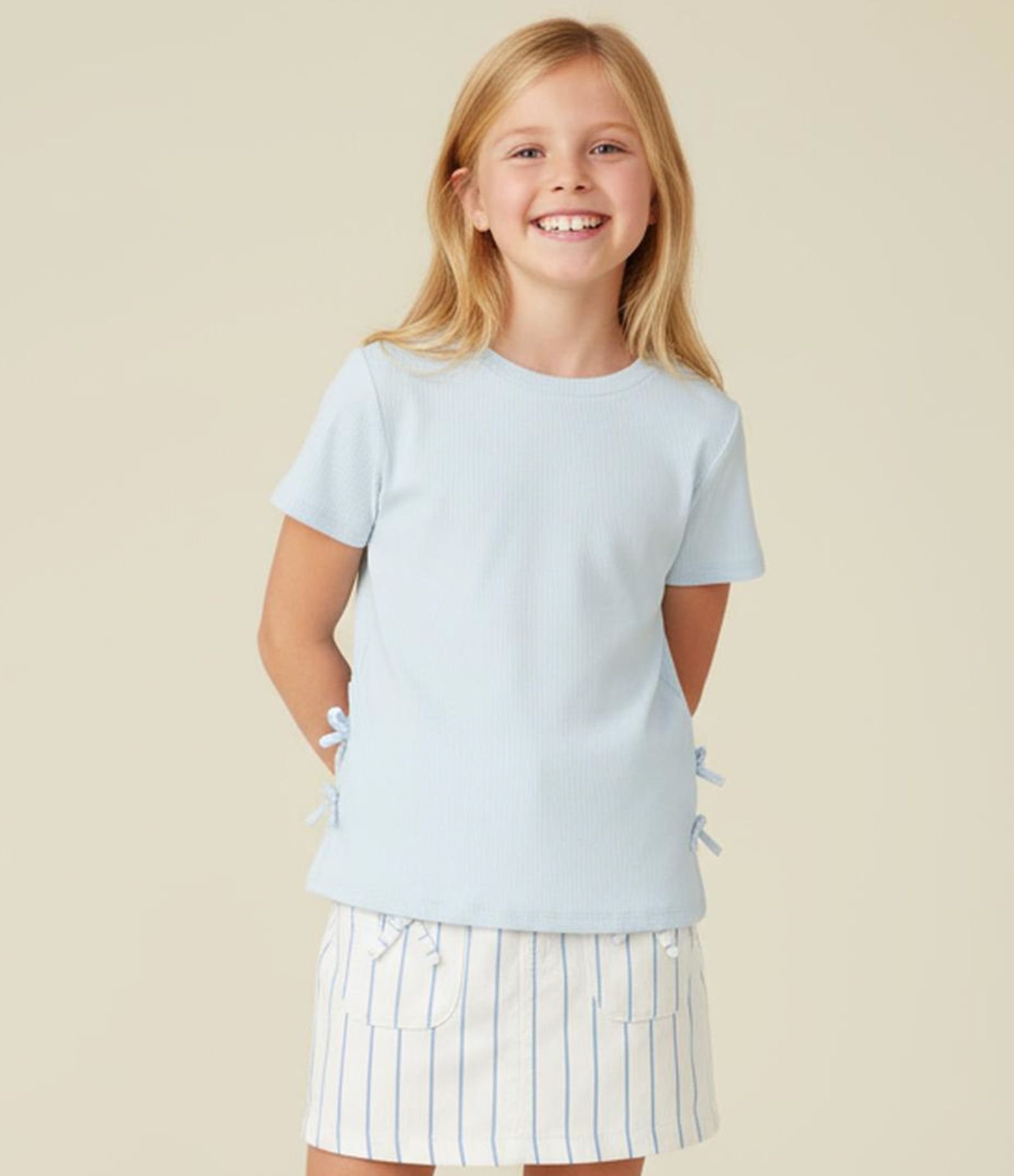 Blusa Slim Infantil com Abertura e Laços Laterais - Tam 7 a 14 Anos Azul 1